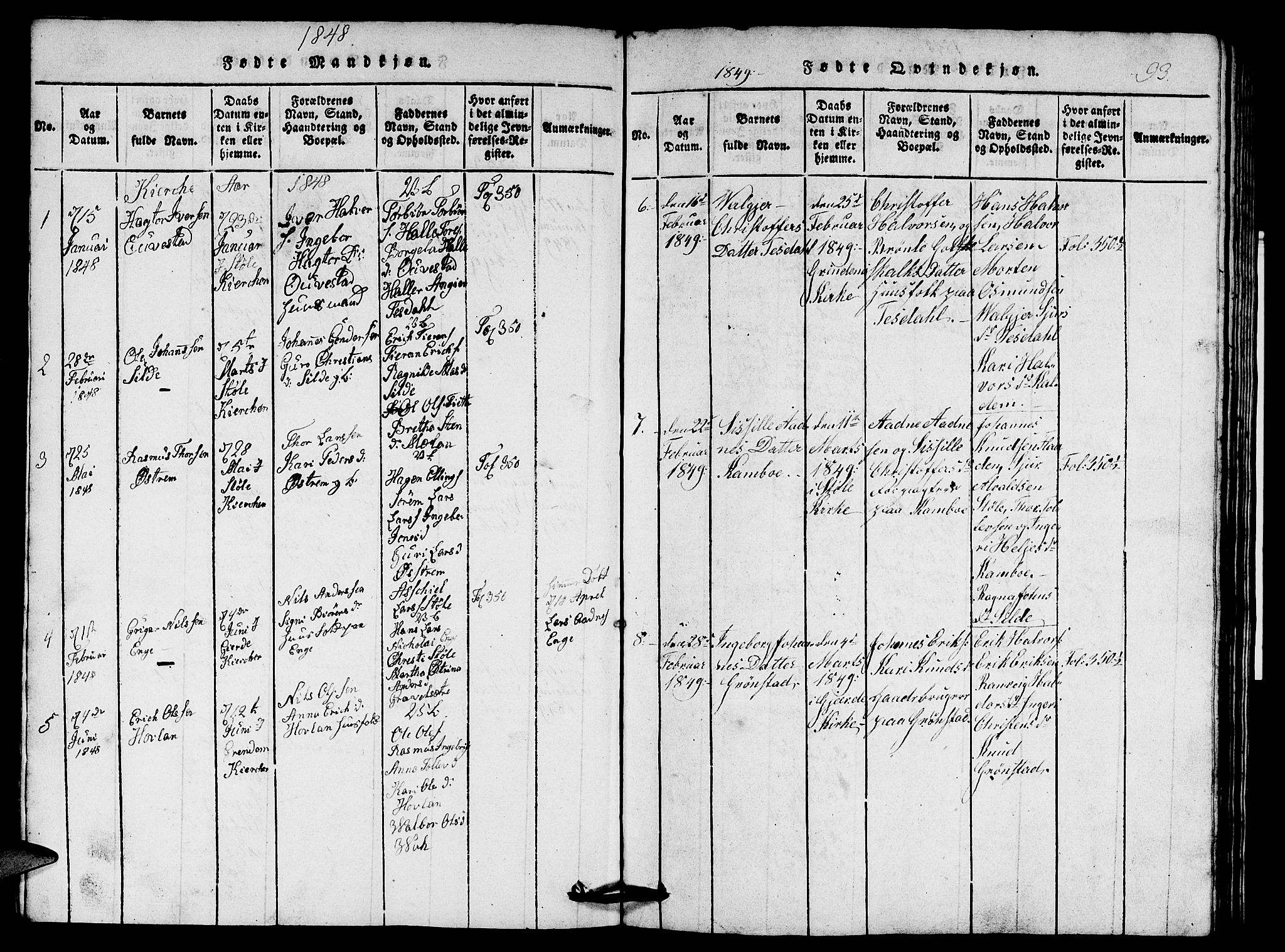 Etne sokneprestembete, SAB/A-75001/H/Hab: Parish register (copy) no. A 1, 1815-1849, p. 93