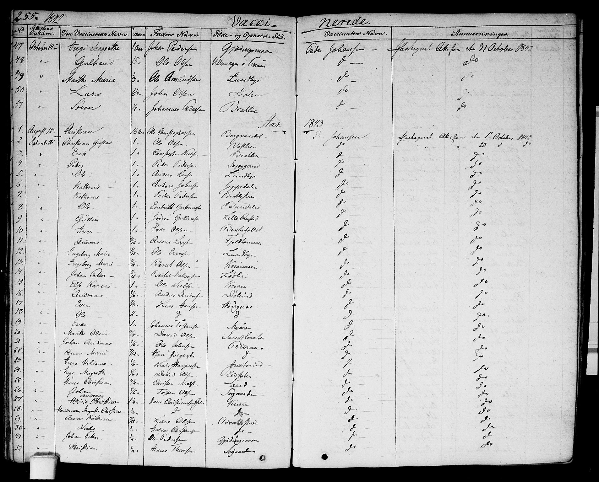 Hurdal prestekontor Kirkebøker, SAO/A-10889/F/Fa/L0004: Parish register (official) no. I 4, 1828-1845, p. 255