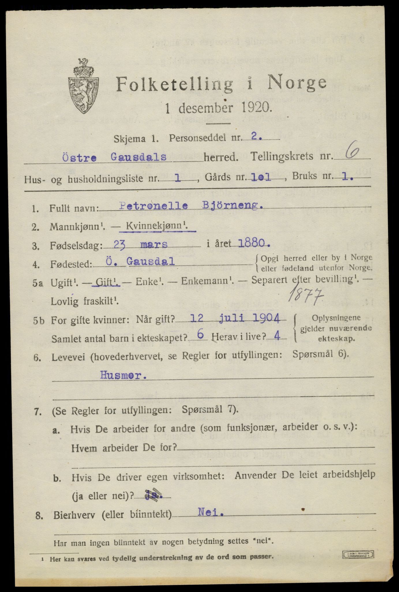 SAH, 1920 census for Østre Gausdal, 1920, p. 3274