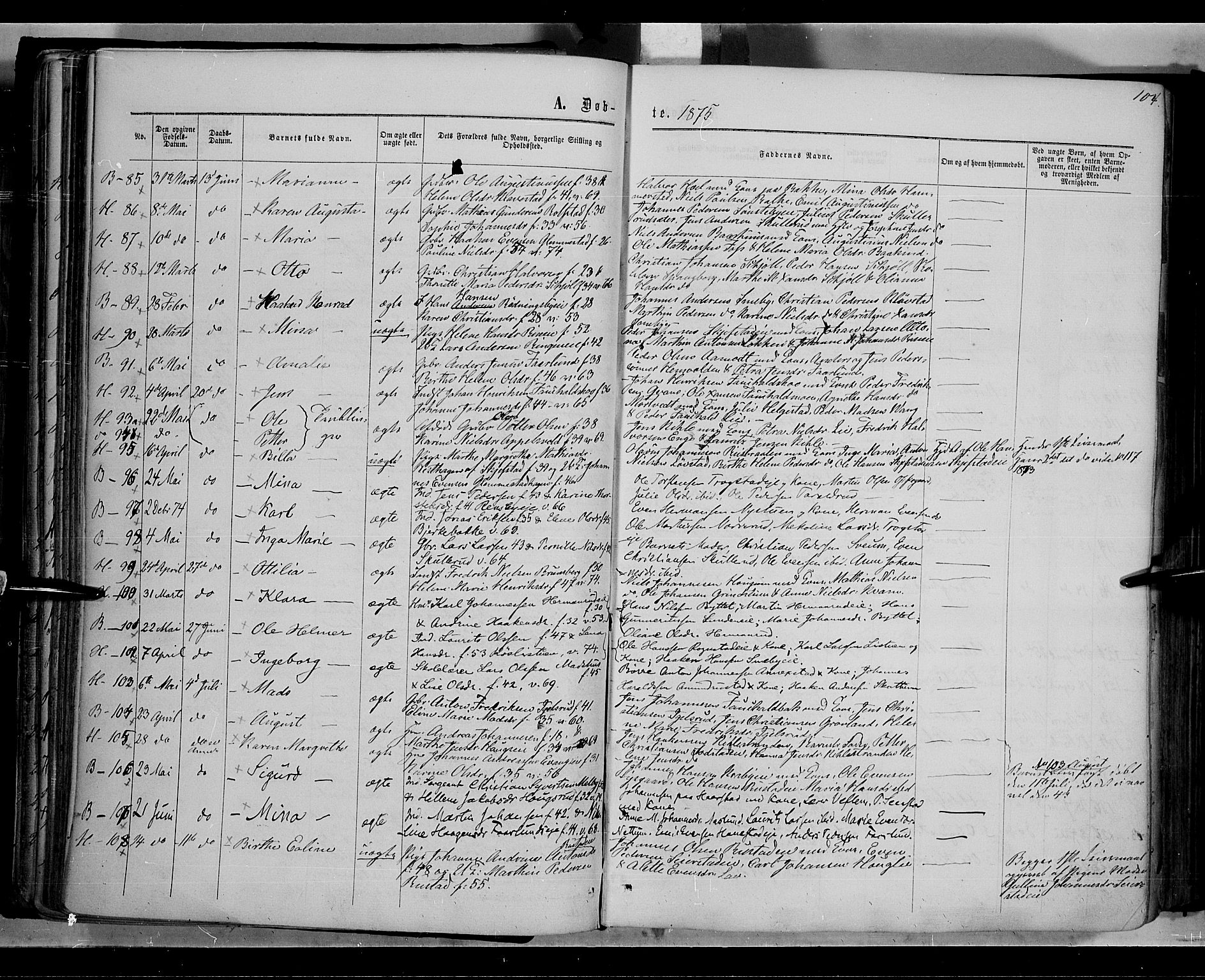 Østre Toten prestekontor, AV/SAH-PREST-104/H/Ha/Haa/L0005: Parish register (official) no. 5, 1866-1877, p. 104