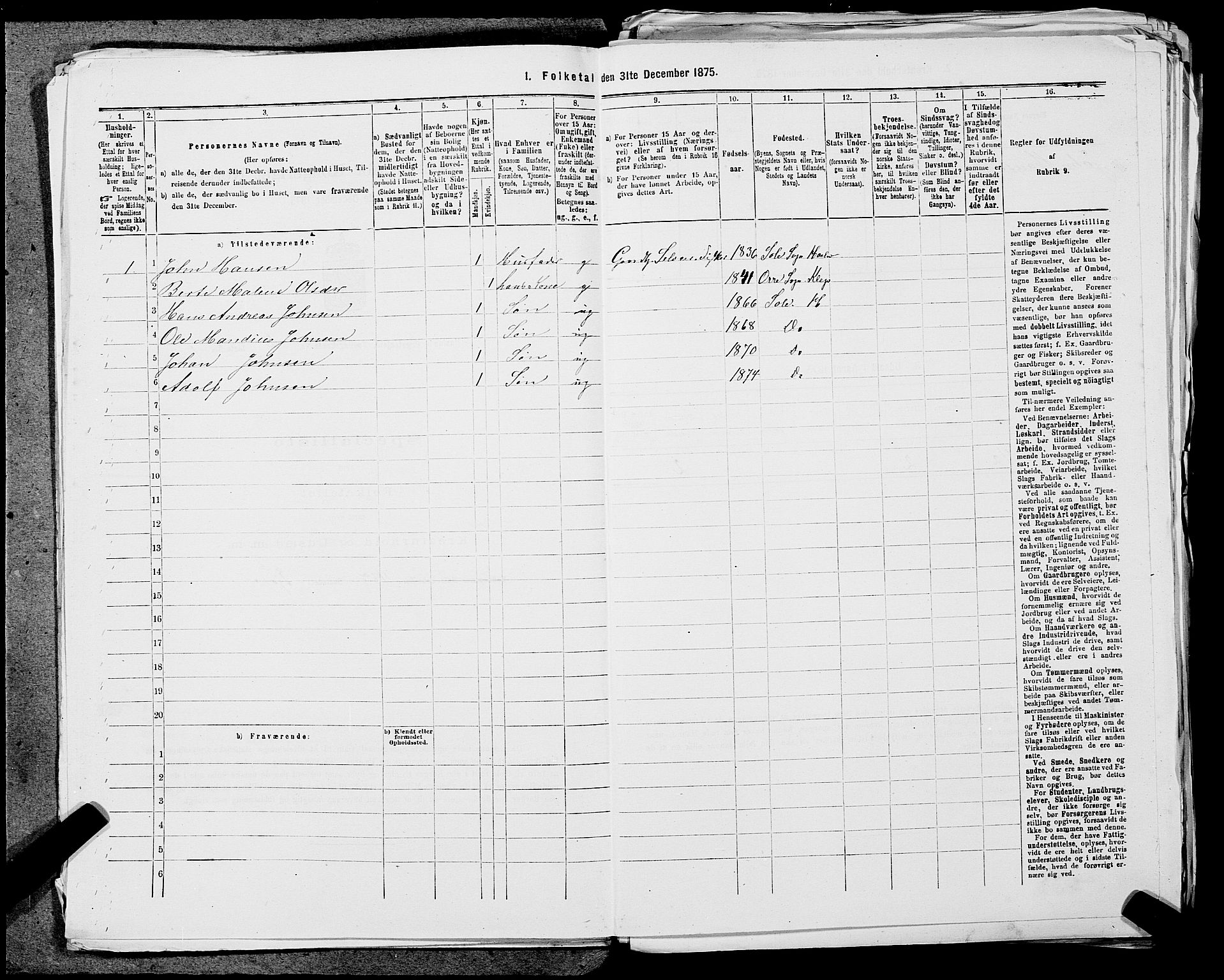 SAST, 1875 census for 1124P Håland, 1875, p. 245