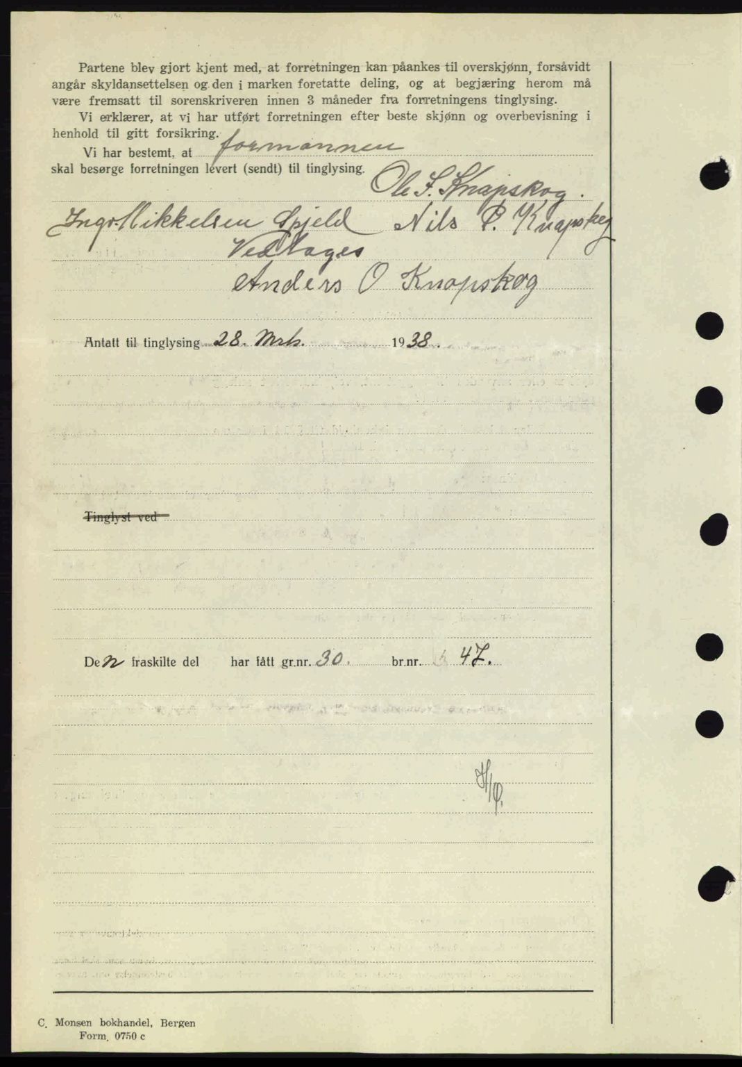 Midhordland sorenskriveri, AV/SAB-A-3001/1/G/Gb/Gbh/L0005: Mortgage book no. A9-10, 1938-1938, Diary no: : 1386/1938