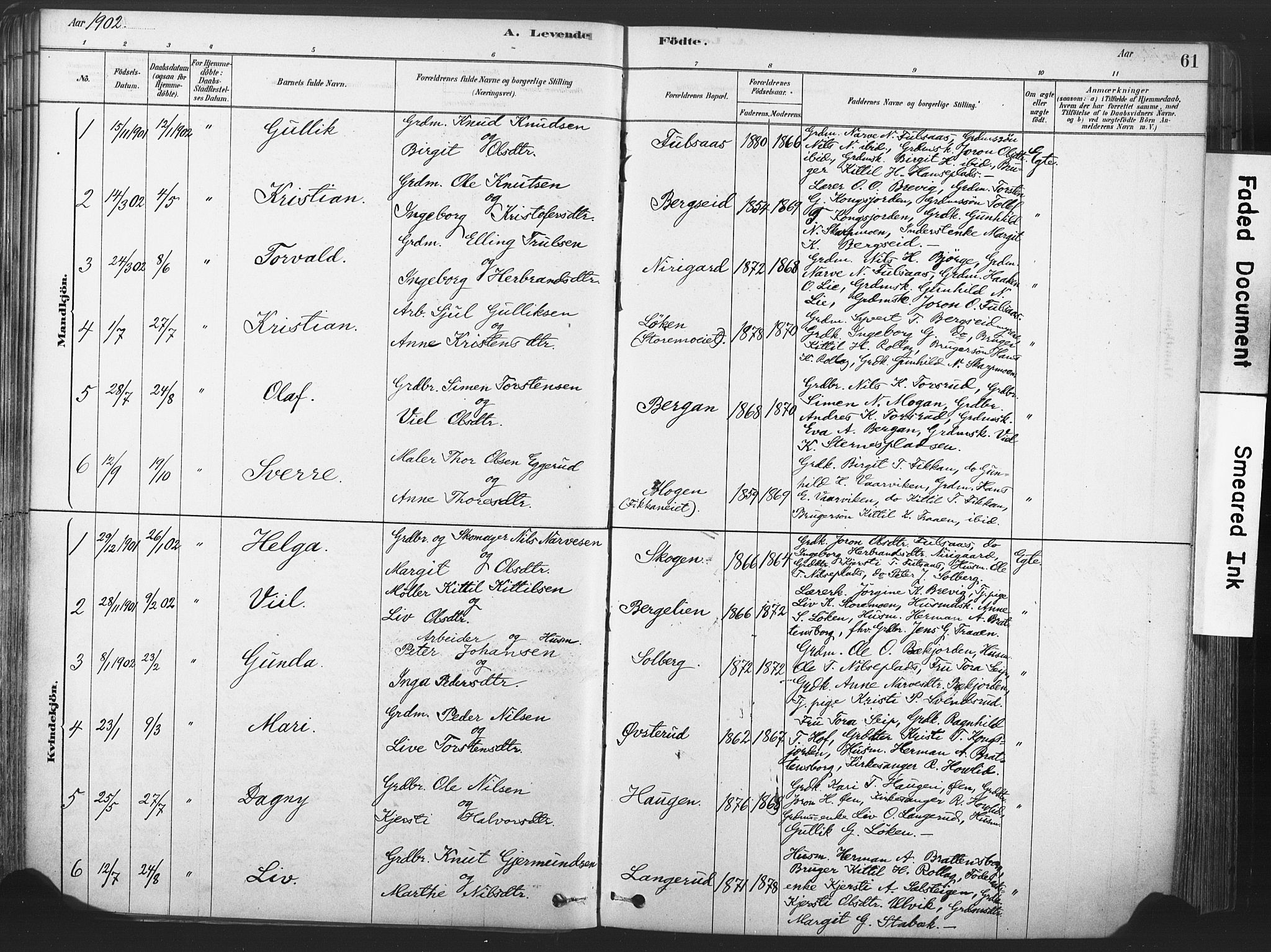 Rollag kirkebøker, SAKO/A-240/F/Fa/L0011: Parish register (official) no. I 11, 1878-1902, p. 61