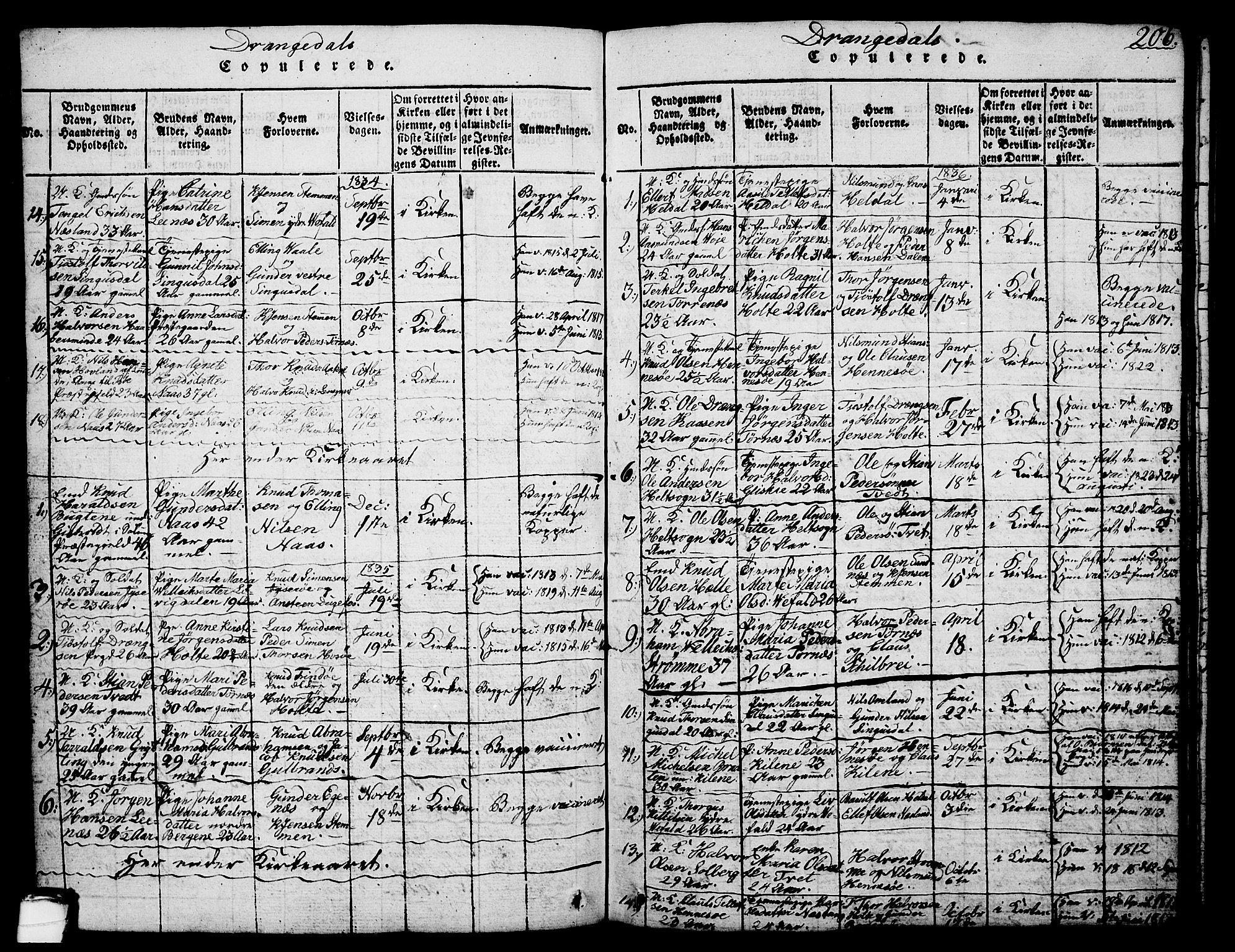 Drangedal kirkebøker, AV/SAKO-A-258/G/Ga/L0001: Parish register (copy) no. I 1 /1, 1814-1856, p. 206