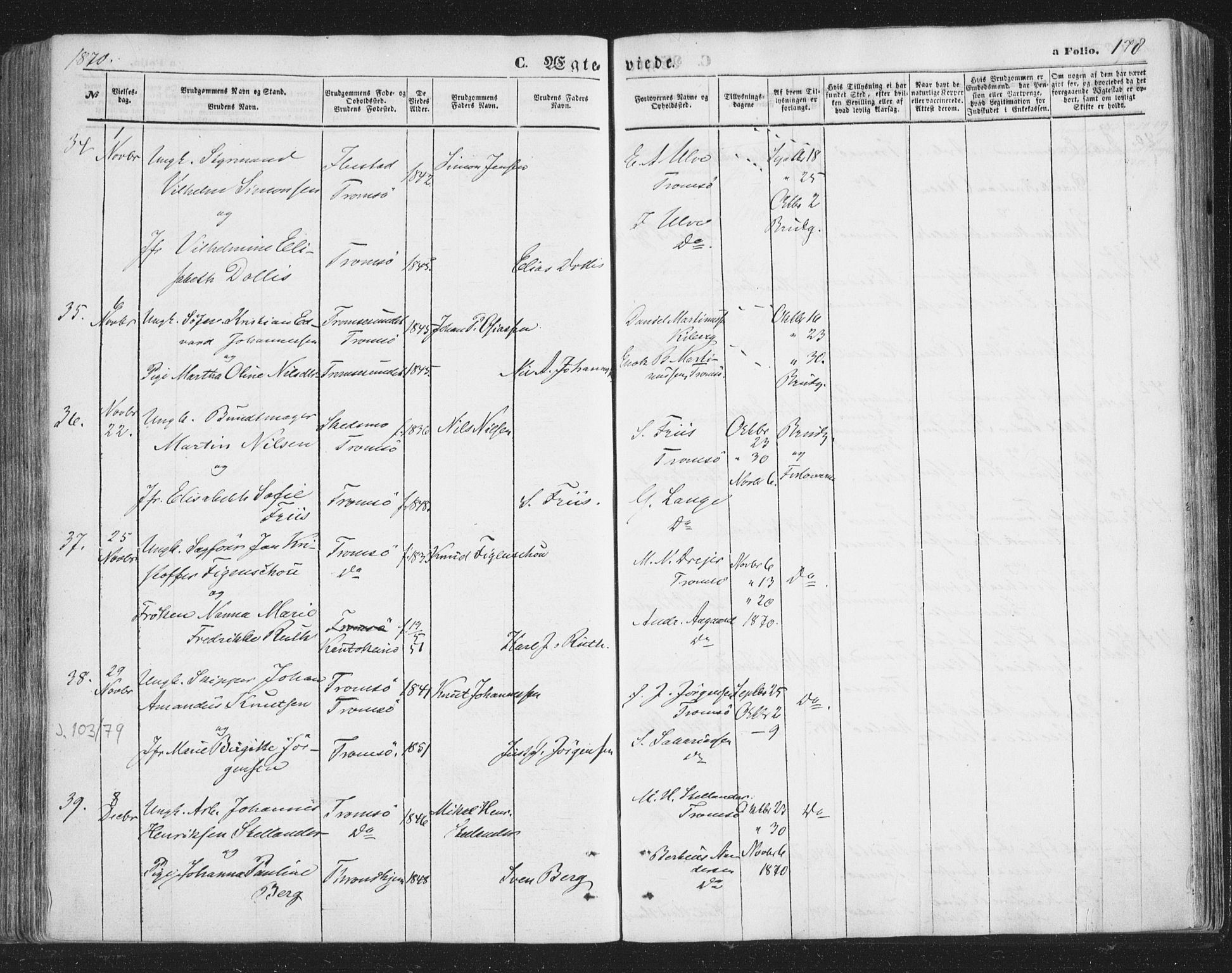 Tromsø sokneprestkontor/stiftsprosti/domprosti, AV/SATØ-S-1343/G/Ga/L0012kirke: Parish register (official) no. 12, 1865-1871, p. 178