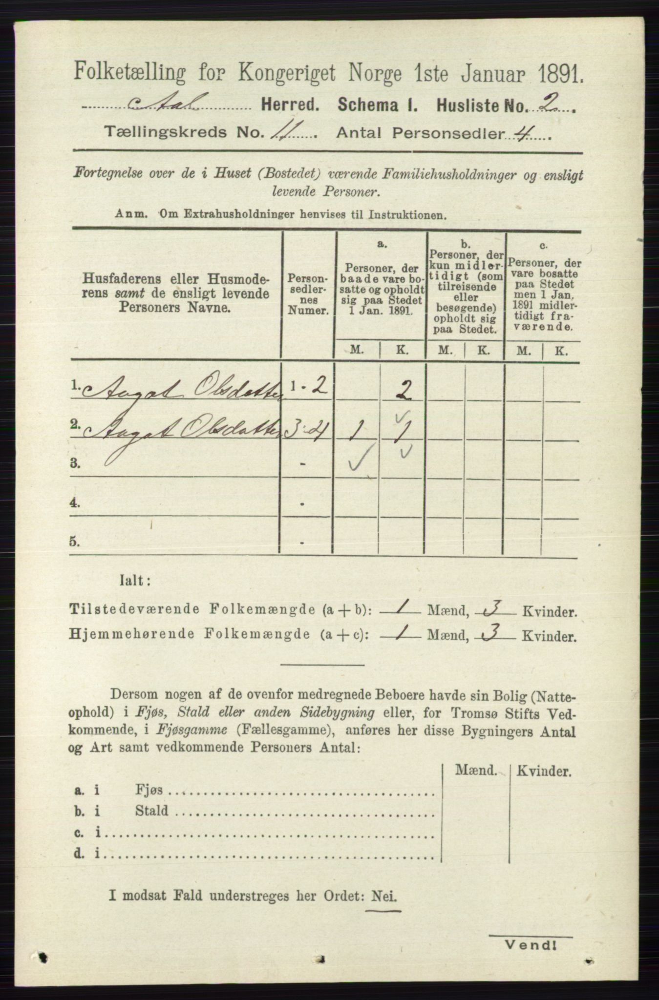 RA, 1891 census for 0619 Ål, 1891, p. 2850