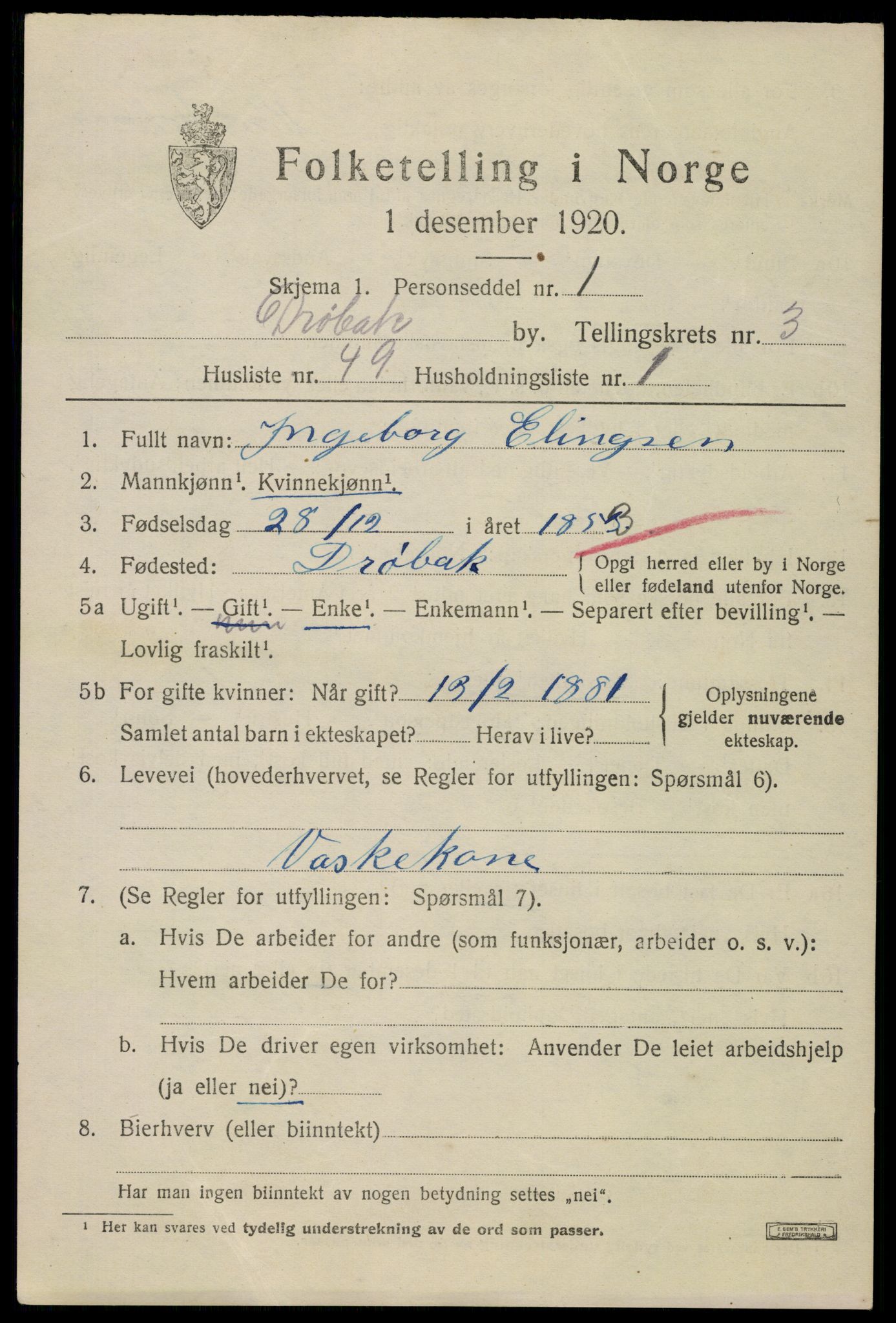 SAO, 1920 census for Drøbak, 1920, p. 4035