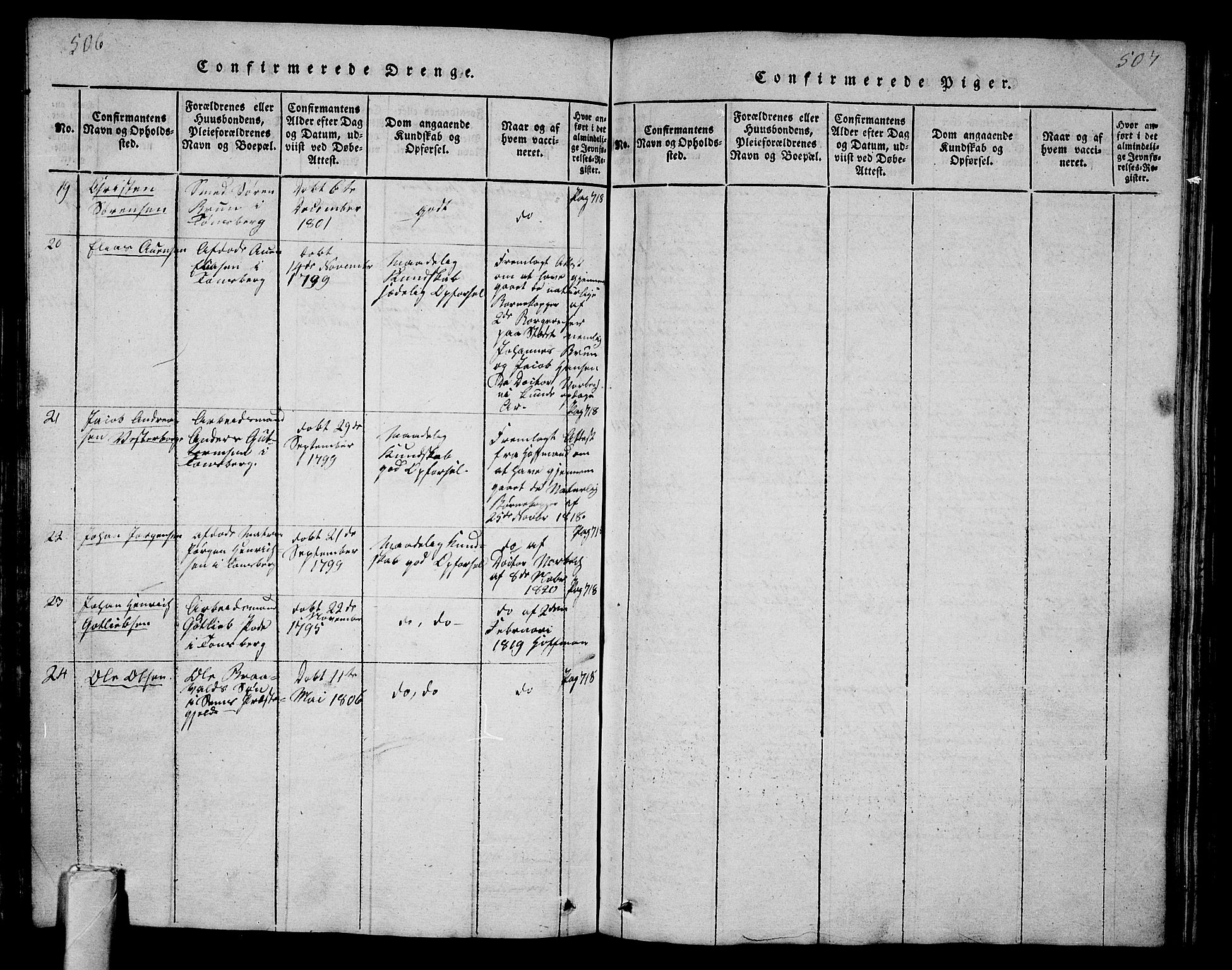 Tønsberg kirkebøker, SAKO/A-330/G/Ga/L0001: Parish register (copy) no. 1, 1813-1826, p. 506-507