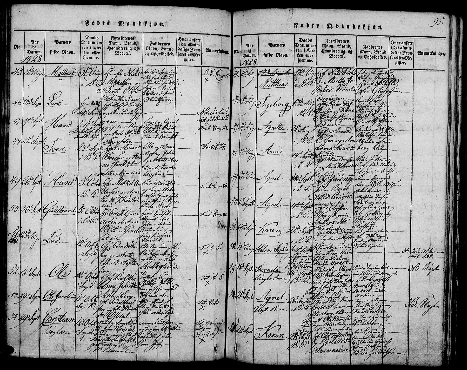 Biri prestekontor, AV/SAH-PREST-096/H/Ha/Hab/L0001: Parish register (copy) no. 1, 1814-1828, p. 95