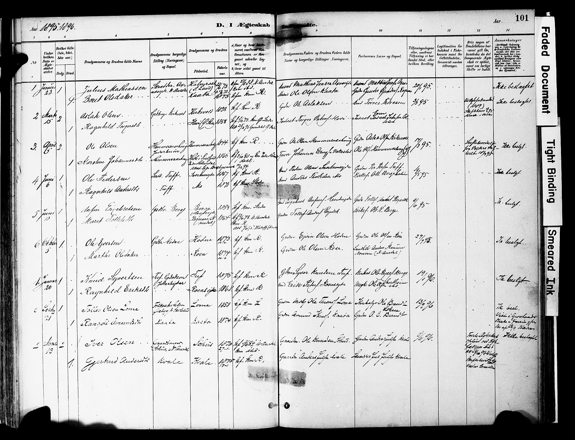 Vestre Slidre prestekontor, SAH/PREST-136/H/Ha/Haa/L0006: Parish register (official) no. 6, 1881-1912, p. 101