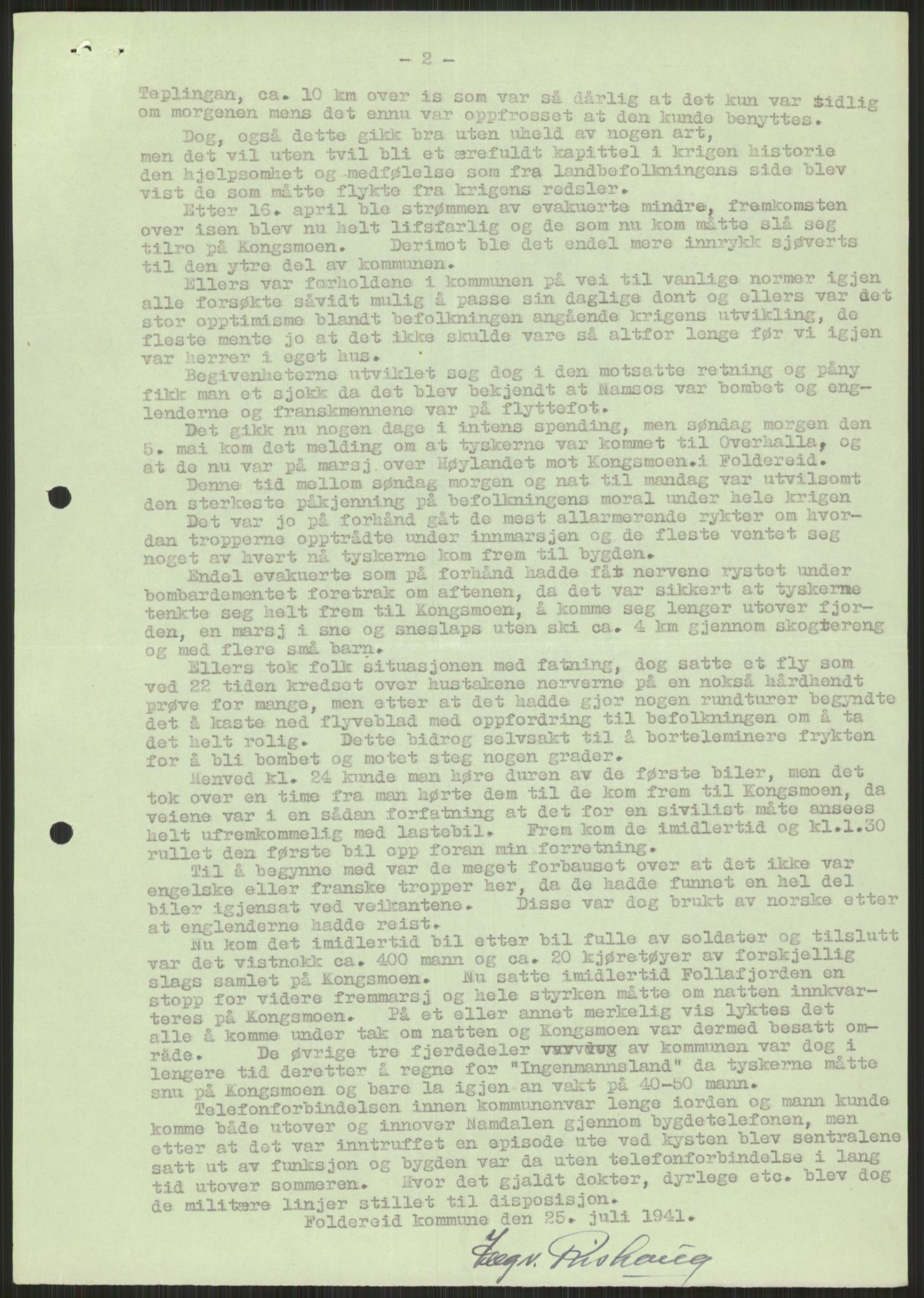 Forsvaret, Forsvarets krigshistoriske avdeling, AV/RA-RAFA-2017/Y/Ya/L0016: II-C-11-31 - Fylkesmenn.  Rapporter om krigsbegivenhetene 1940., 1940, p. 459