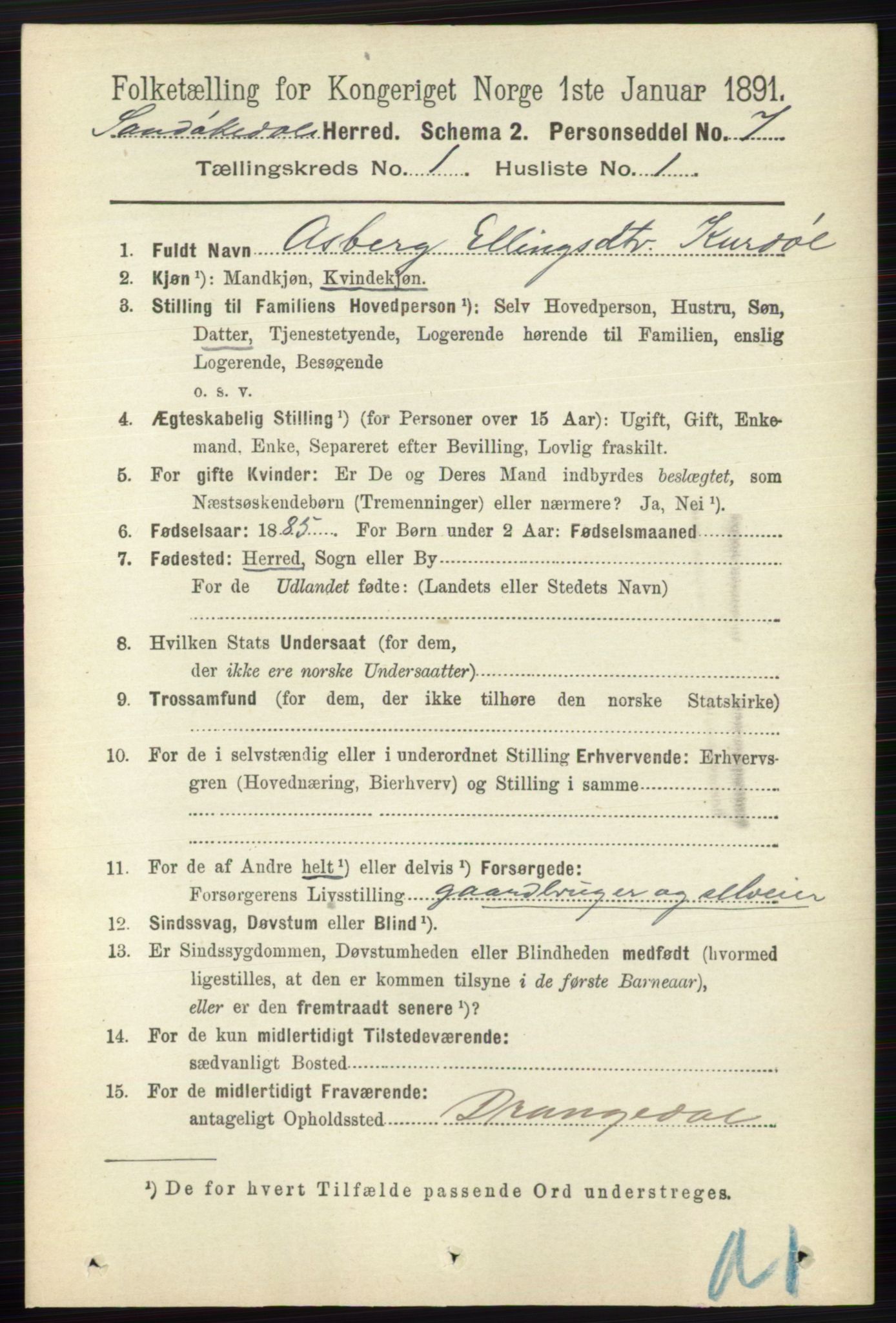 RA, 1891 census for 0816 Sannidal, 1891, p. 80