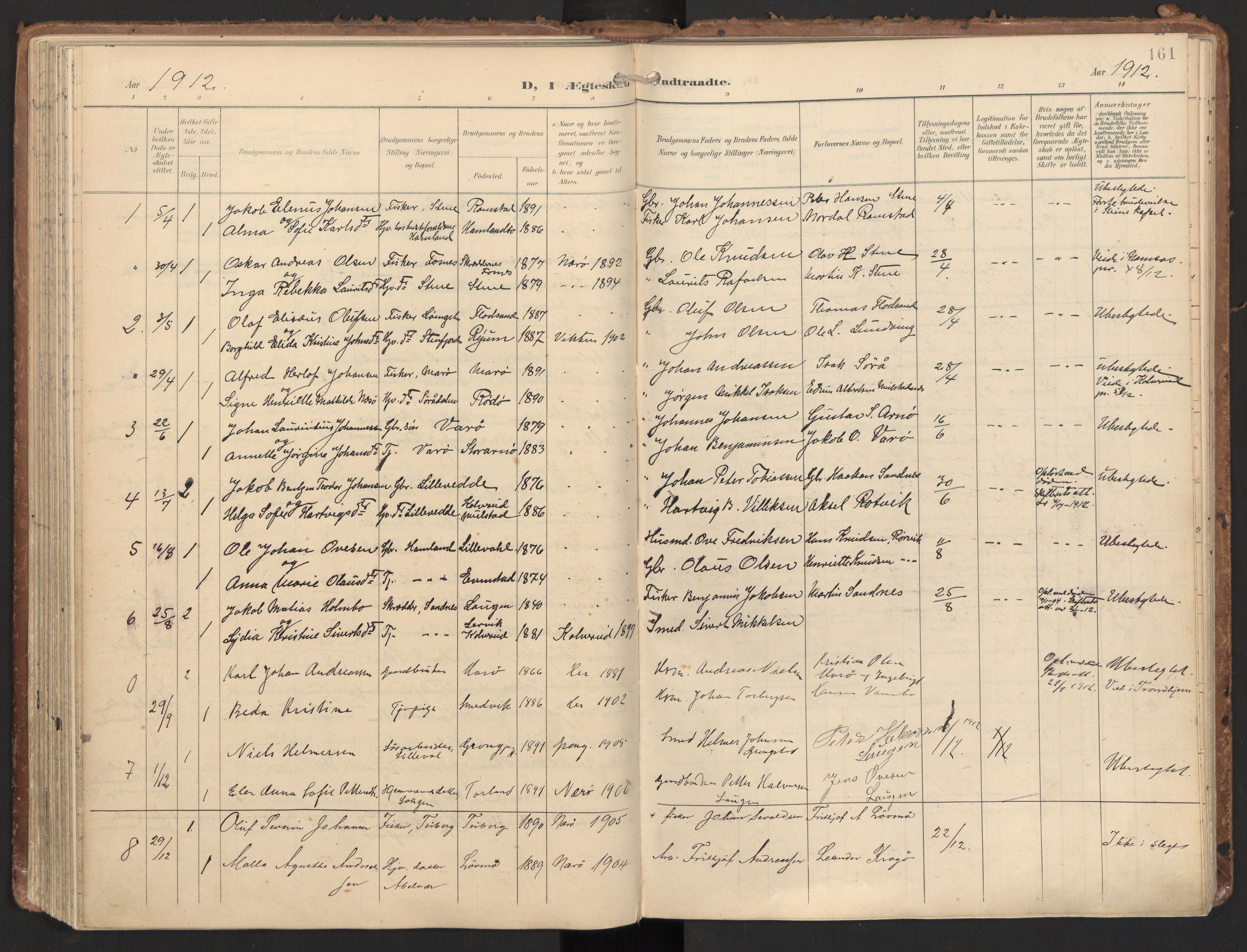 Ministerialprotokoller, klokkerbøker og fødselsregistre - Nord-Trøndelag, SAT/A-1458/784/L0677: Parish register (official) no. 784A12, 1900-1920, p. 161