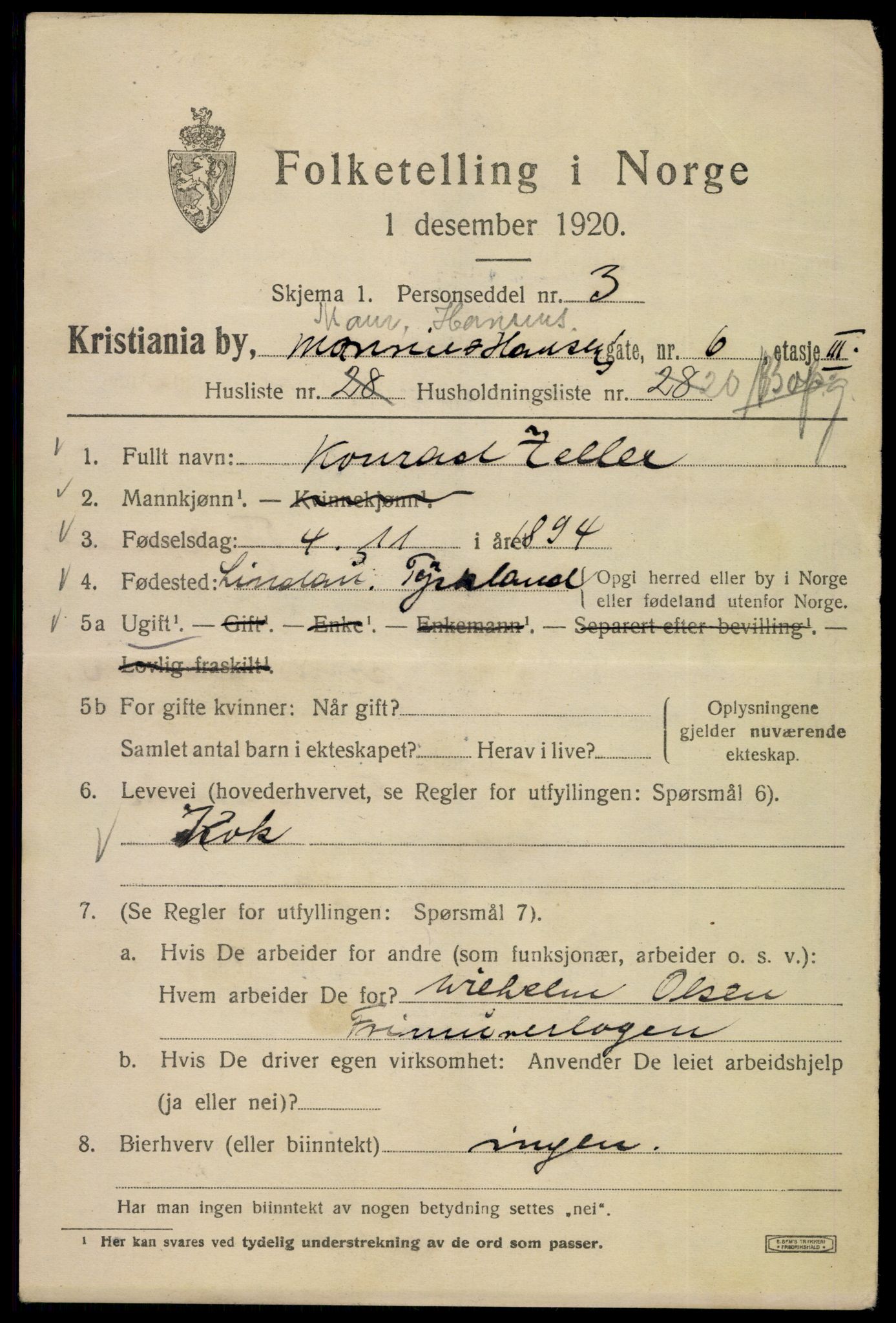 SAO, 1920 census for Kristiania, 1920, p. 393559