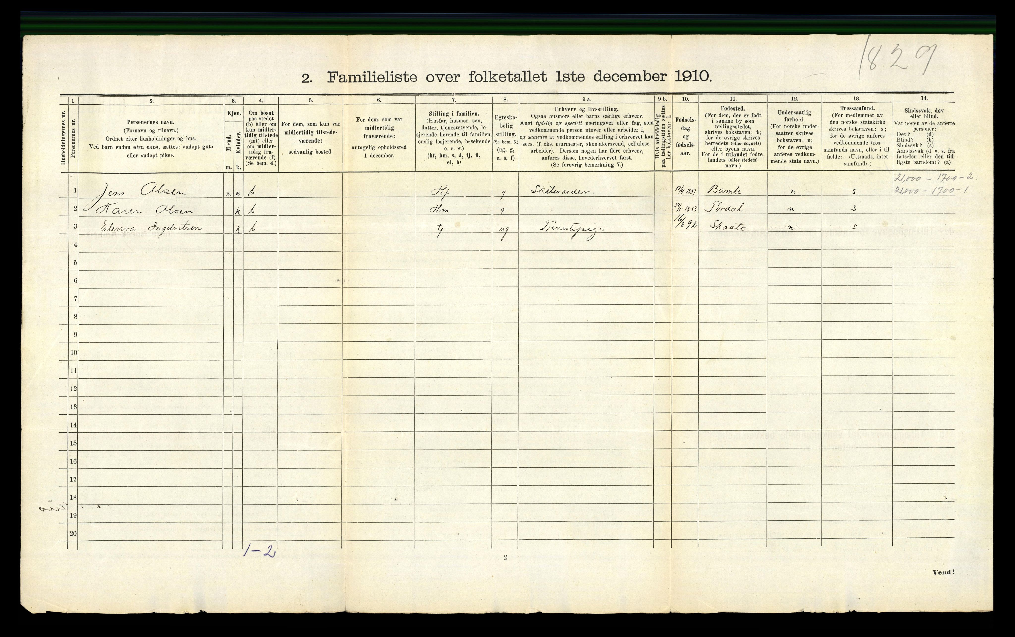 RA, 1910 census for Kragerø, 1910, p. 61