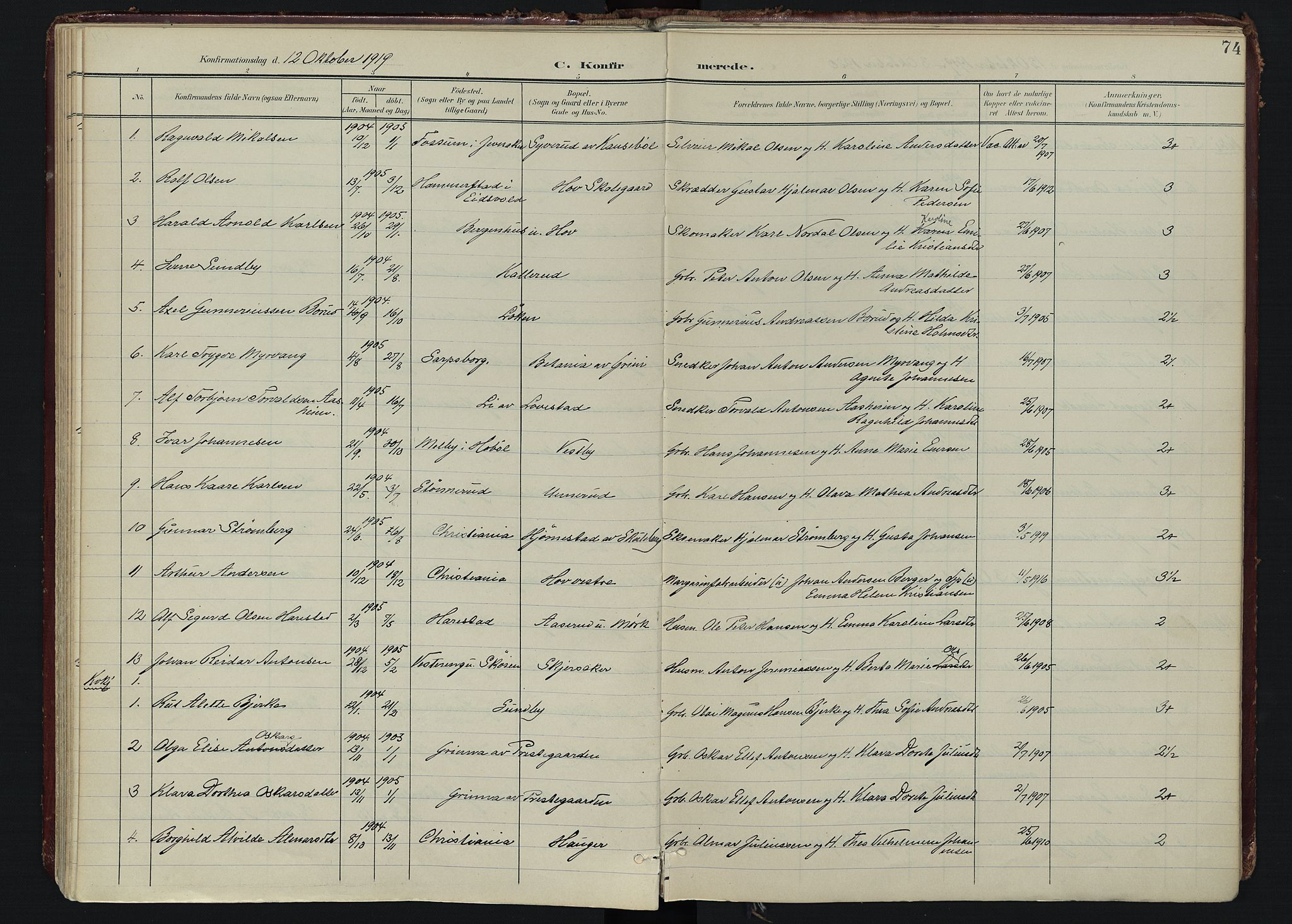 Spydeberg prestekontor Kirkebøker, AV/SAO-A-10924/F/Fa/L0009: Parish register (official) no. I 9, 1900-1926, p. 74