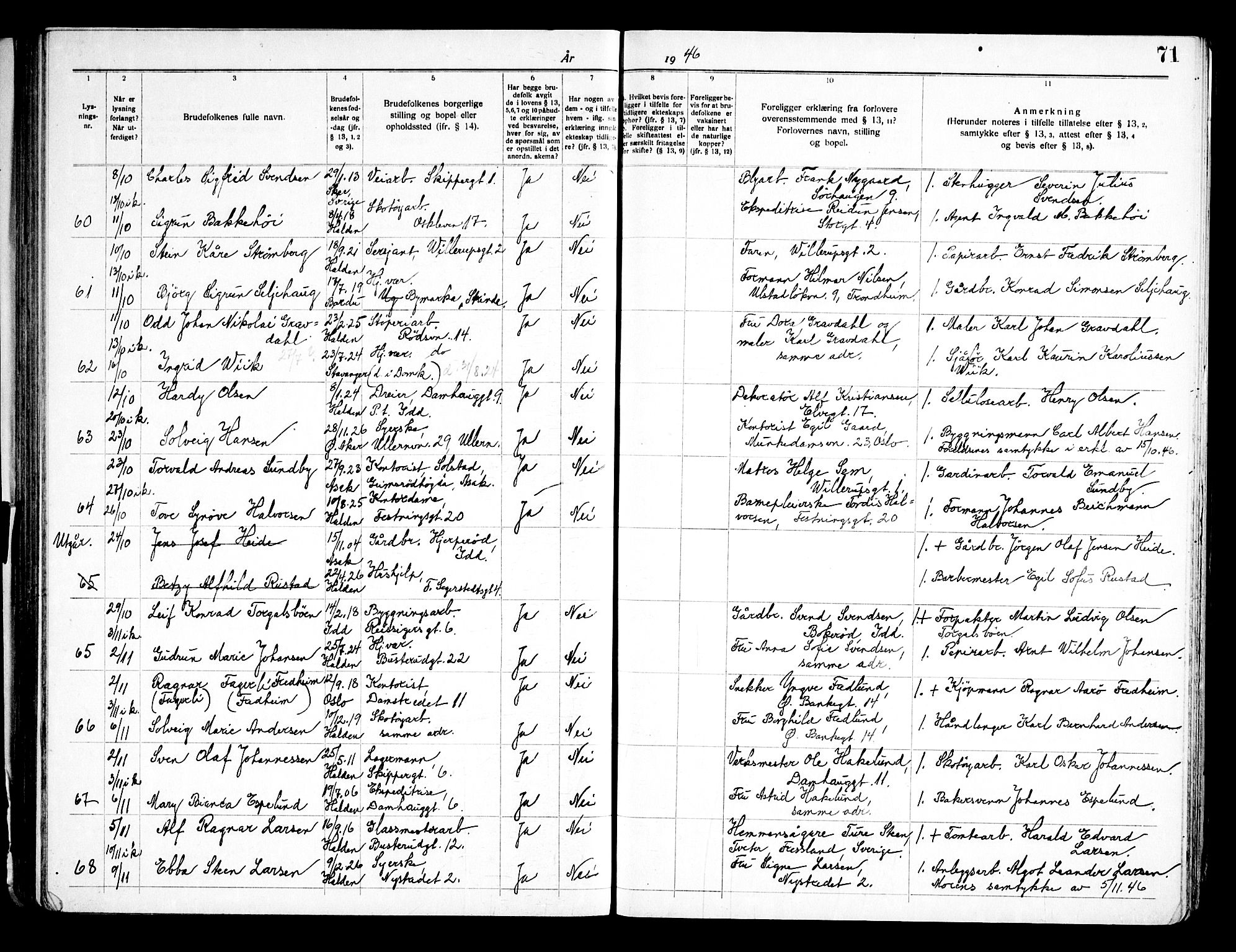 Halden prestekontor Kirkebøker, SAO/A-10909/H/Ha/L0002: Banns register no. I 2, 1935-1949, p. 71
