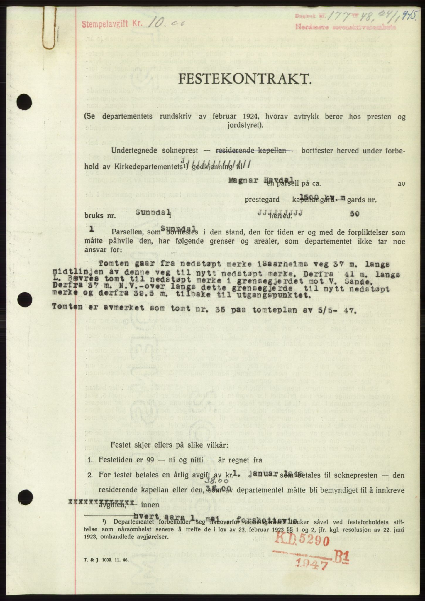 Nordmøre sorenskriveri, AV/SAT-A-4132/1/2/2Ca: Mortgage book no. B97, 1947-1948, Diary no: : 177/1948