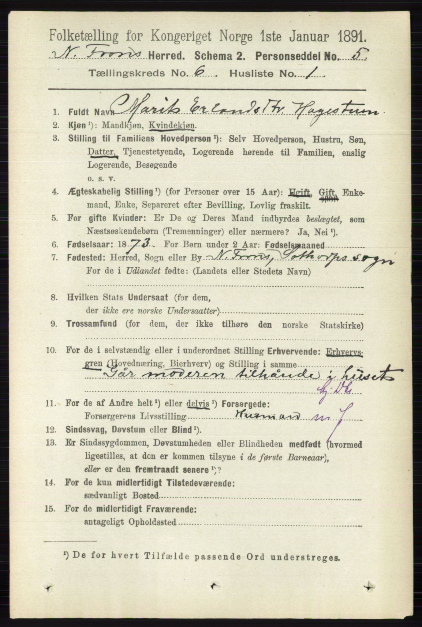 RA, 1891 census for 0518 Nord-Fron, 1891, p. 2262