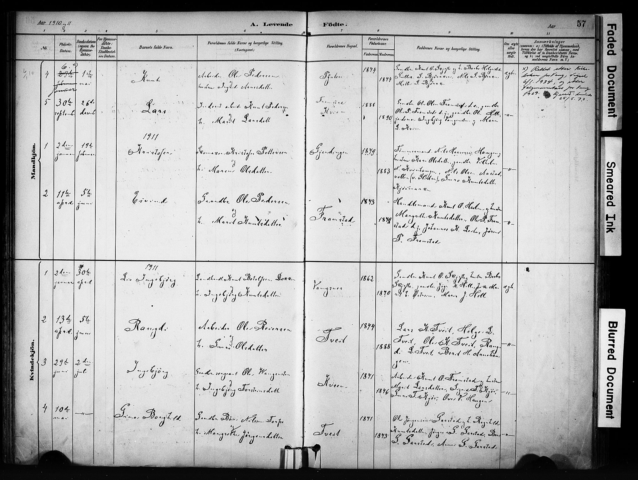 Vang prestekontor, Valdres, SAH/PREST-140/H/Ha/L0009: Parish register (official) no. 9, 1882-1914, p. 57