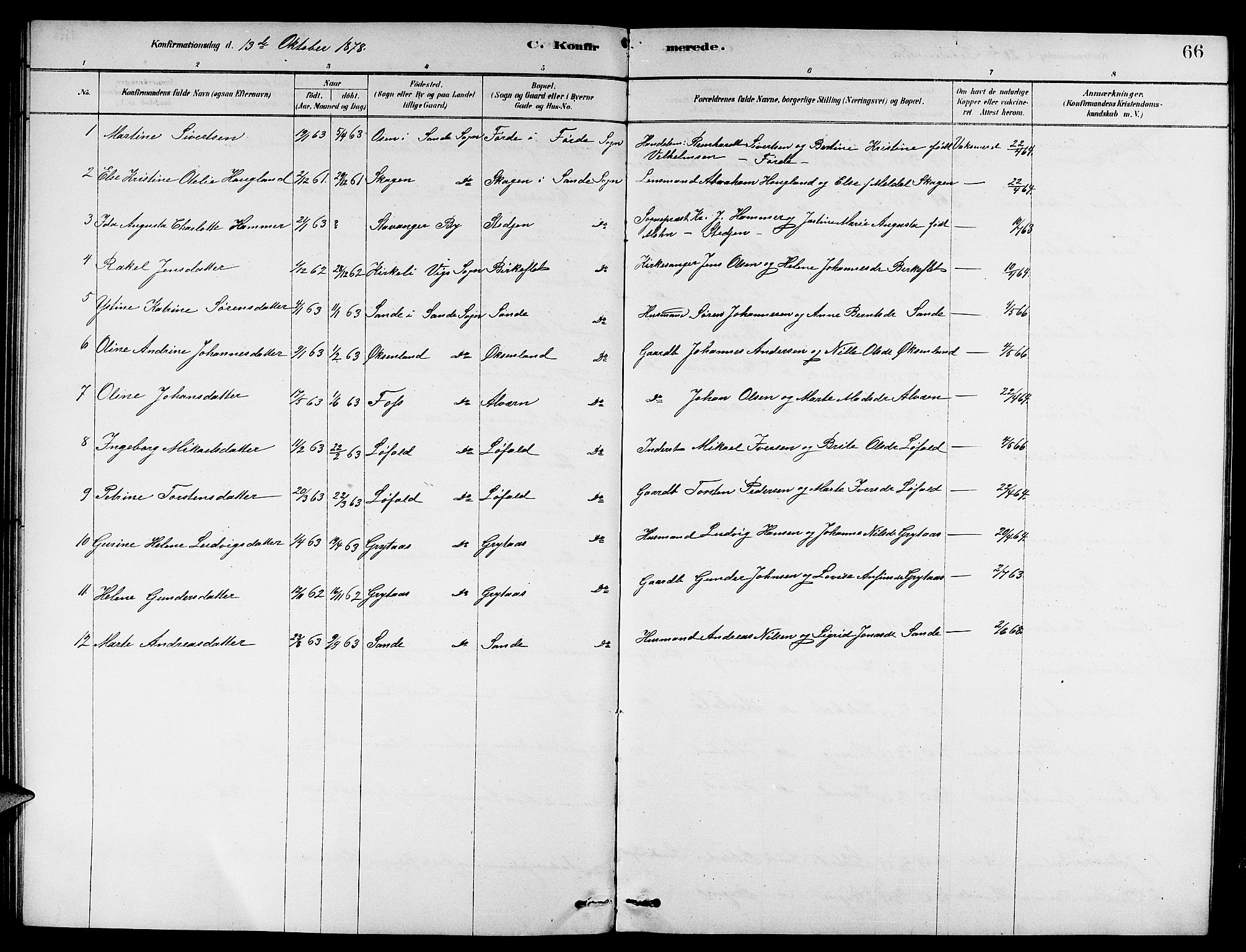 Gaular sokneprestembete, SAB/A-80001/H/Hab: Parish register (copy) no. A 3, 1878-1888, p. 66
