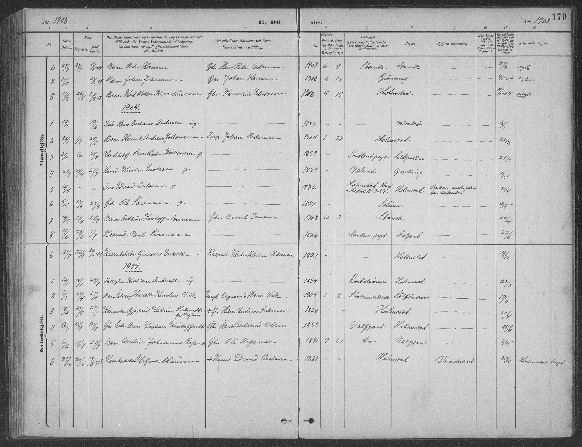 Ministerialprotokoller, klokkerbøker og fødselsregistre - Nordland, AV/SAT-A-1459/890/L1290: Parish register (copy) no. 890C01, 1882-1911, p. 179