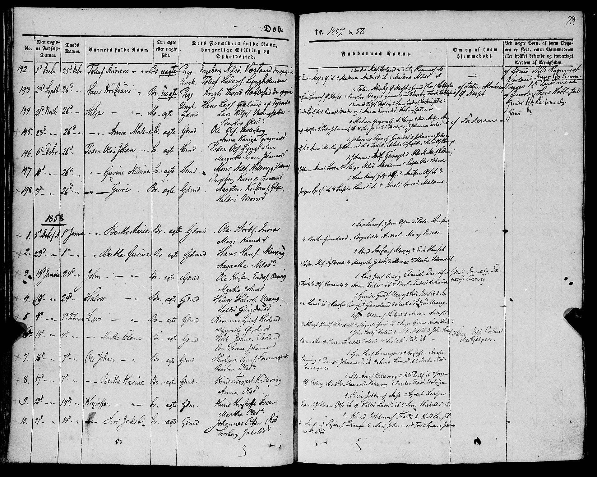 Finnås sokneprestembete, AV/SAB-A-99925/H/Ha/Haa/Haaa/L0007: Parish register (official) no. A 7, 1850-1862, p. 73