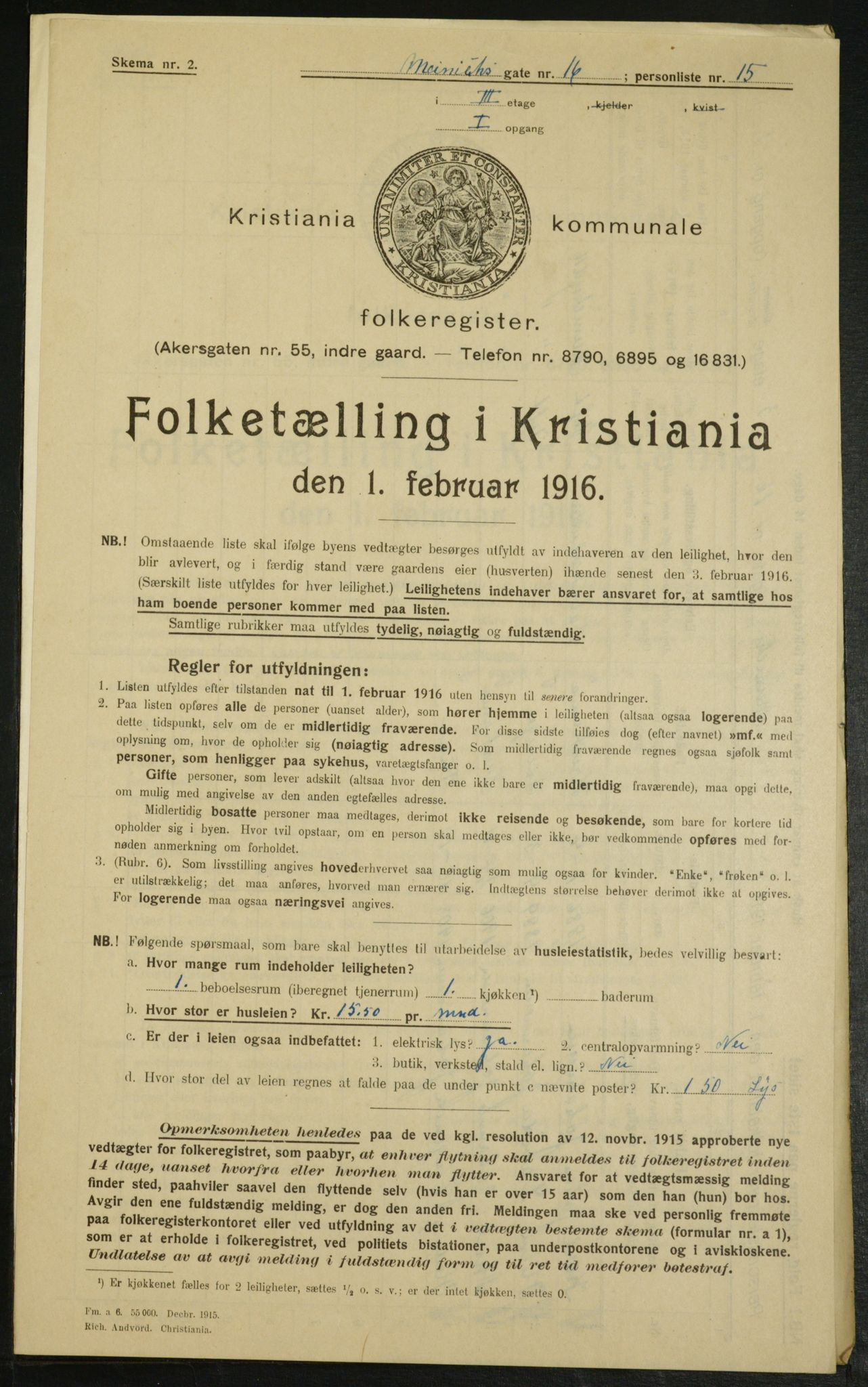 OBA, Municipal Census 1916 for Kristiania, 1916, p. 1279