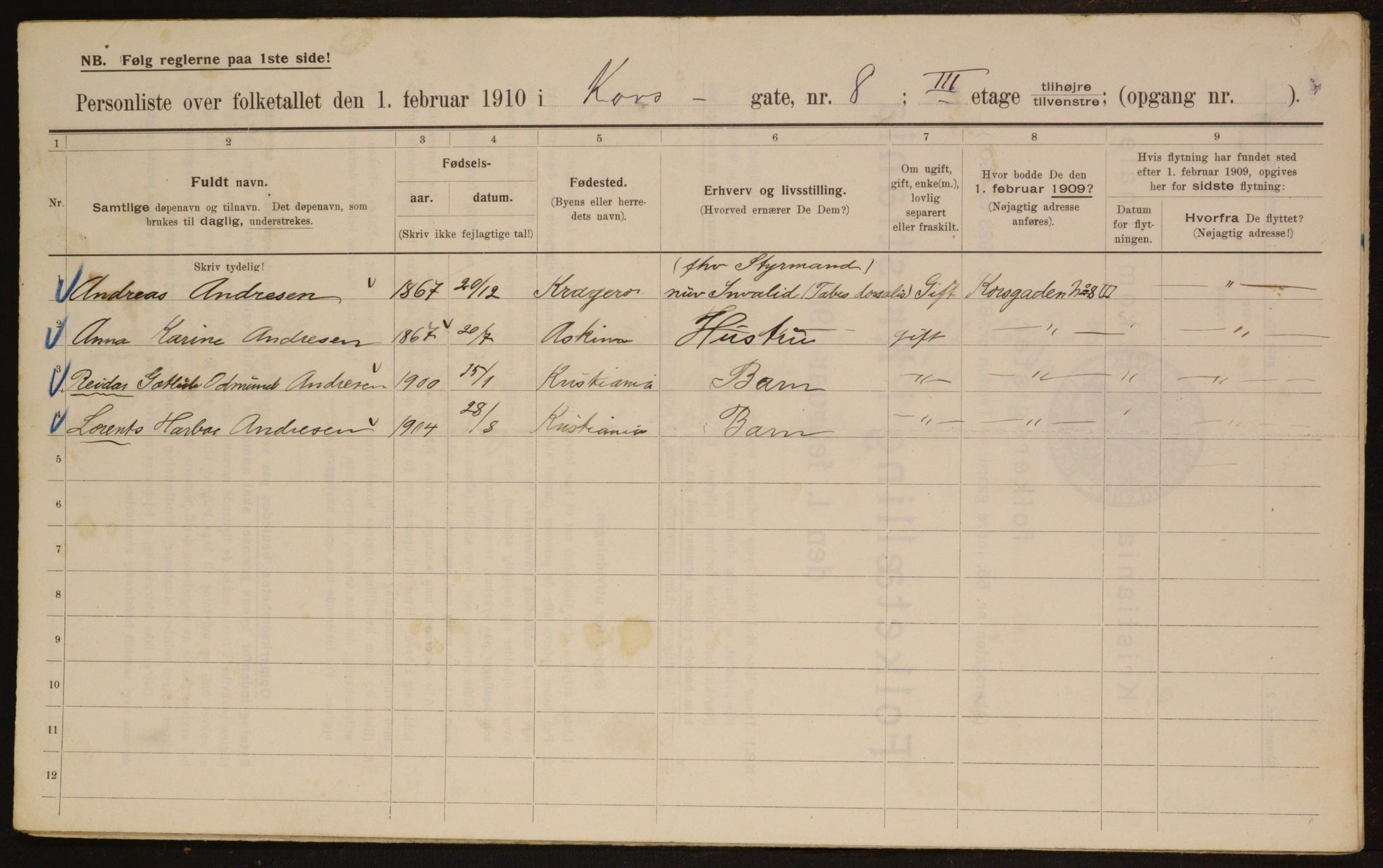 OBA, Municipal Census 1910 for Kristiania, 1910, p. 51923