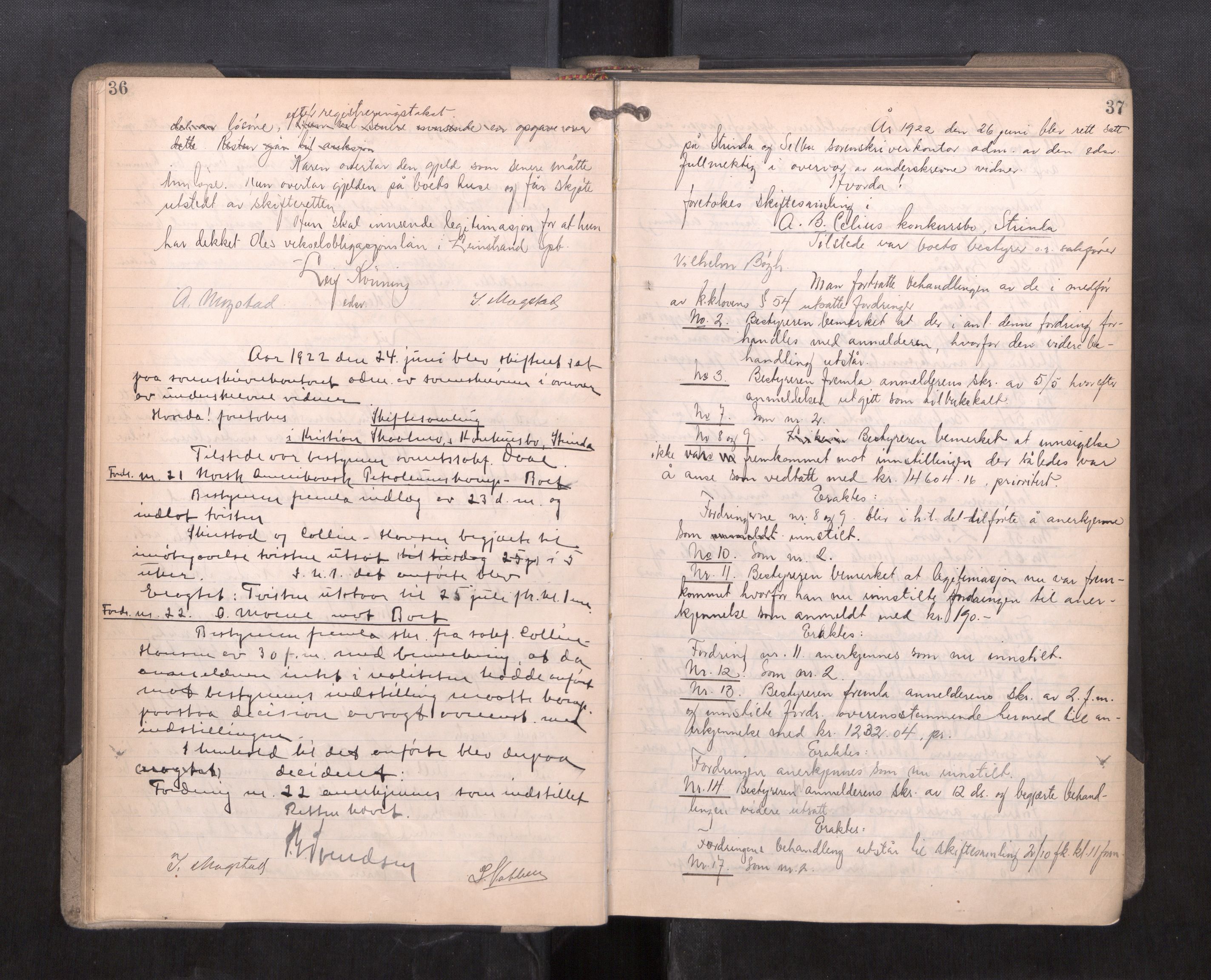 Strinda og Selbu sorenskriveri, AV/SAT-A-0015/3/3B/L0014: Skifteforhandlingsprot. 14, 1922-1924, p. 36-37
