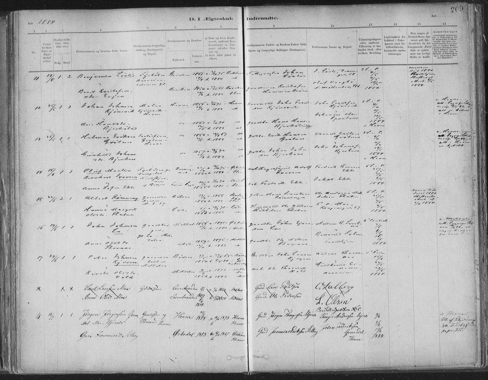 Ministerialprotokoller, klokkerbøker og fødselsregistre - Sør-Trøndelag, AV/SAT-A-1456/603/L0162: Parish register (official) no. 603A01, 1879-1895, p. 209