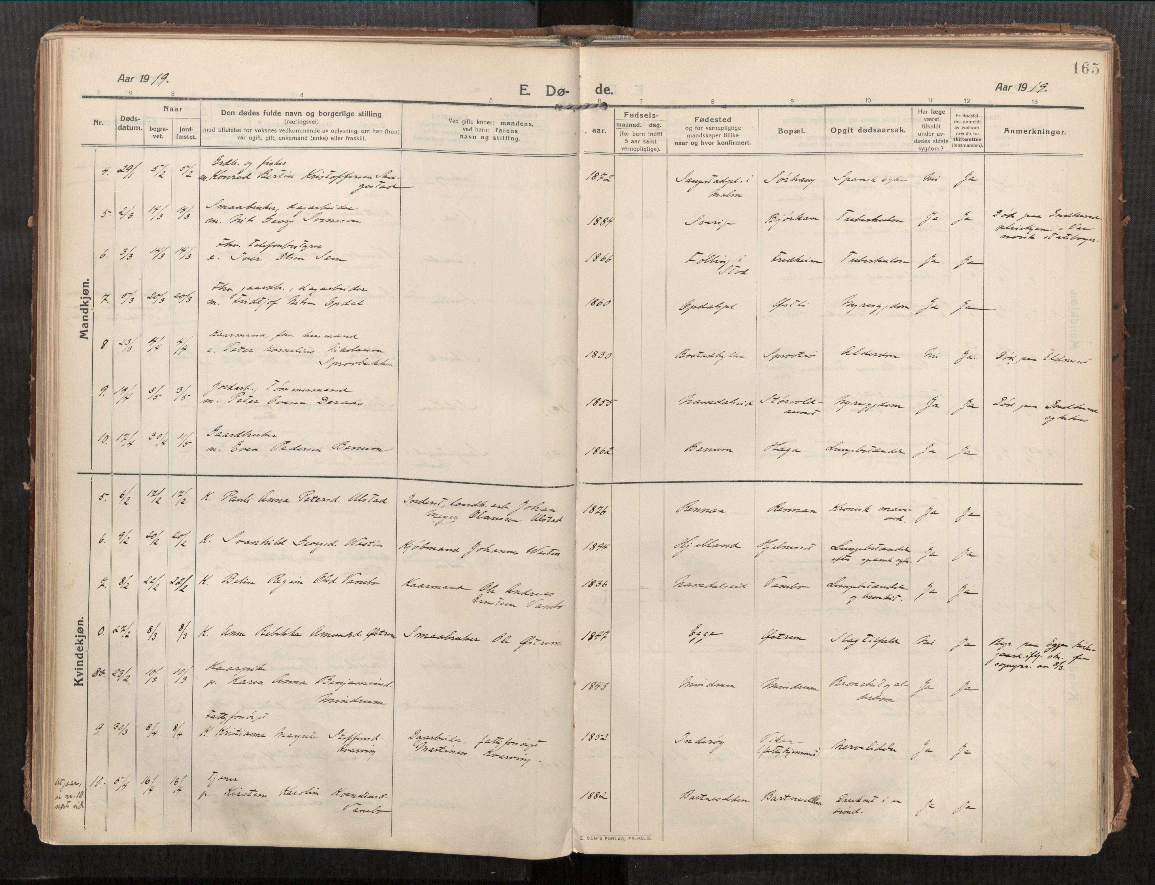 Beitstad sokneprestkontor, SAT/A-1162/I/I1/I1a/L0001: Parish register (official) no. 1, 1912-1927, p. 165
