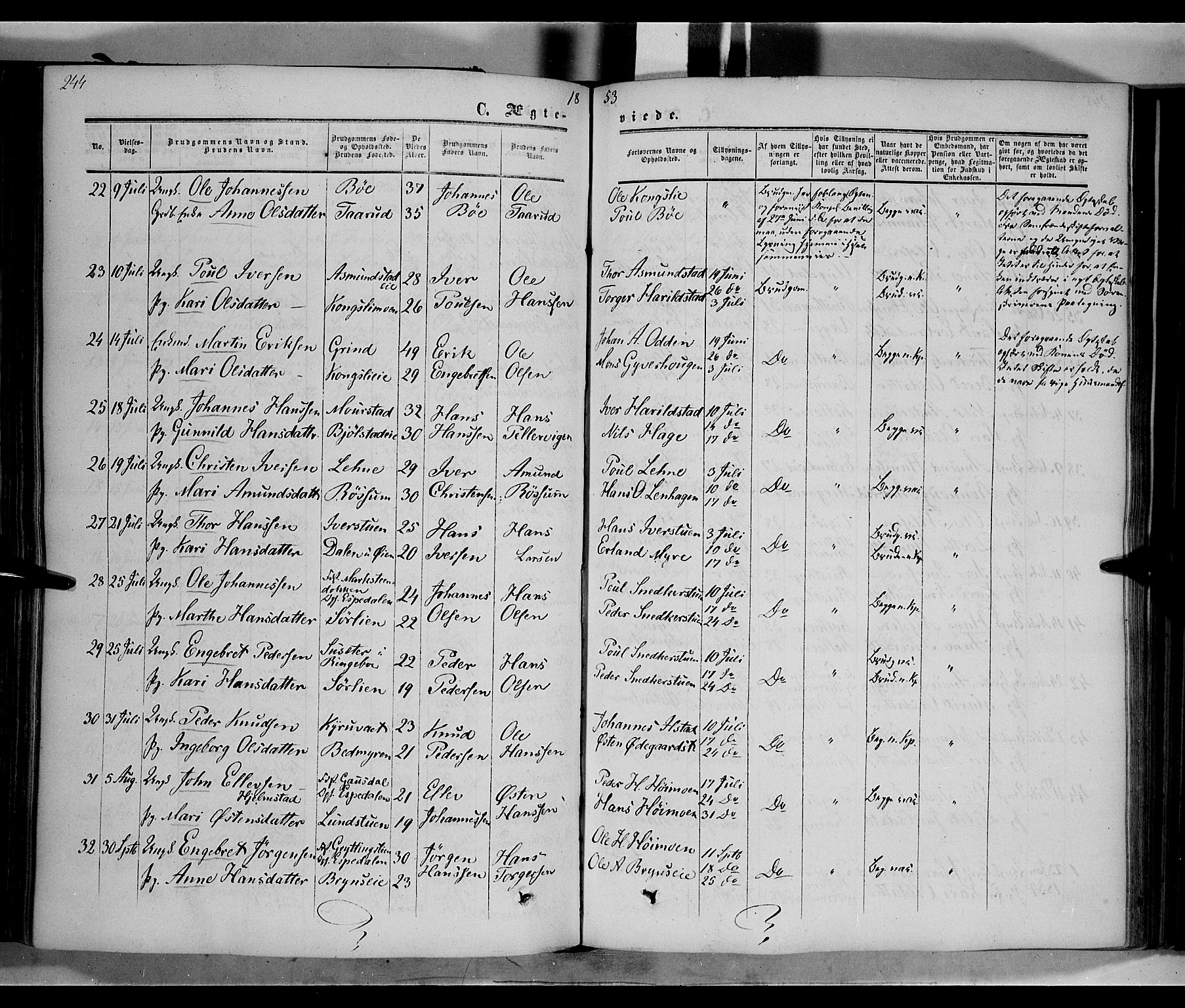 Nord-Fron prestekontor, AV/SAH-PREST-080/H/Ha/Haa/L0001: Parish register (official) no. 1, 1851-1864, p. 244