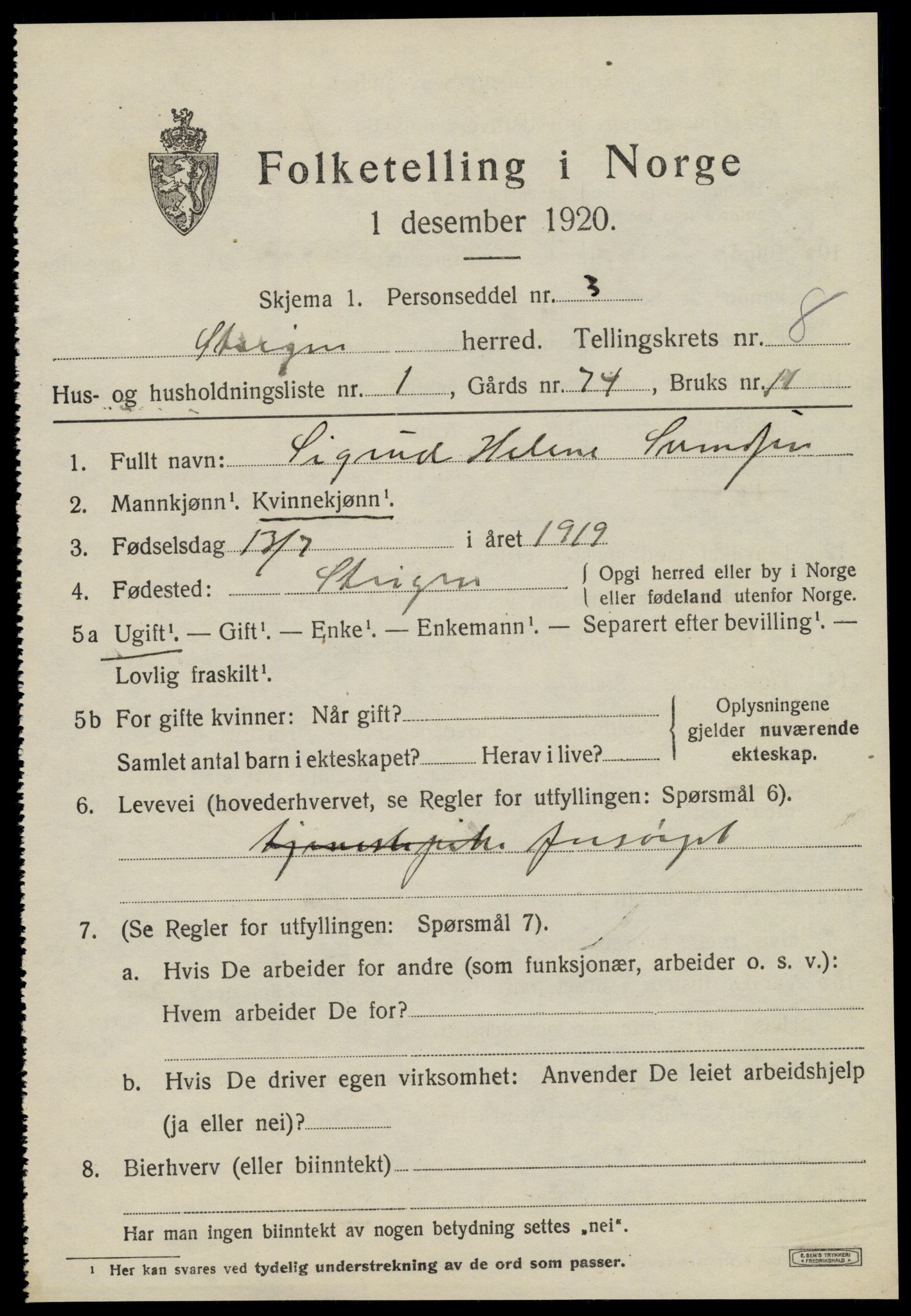 SAT, 1920 census for Steigen, 1920, p. 3246