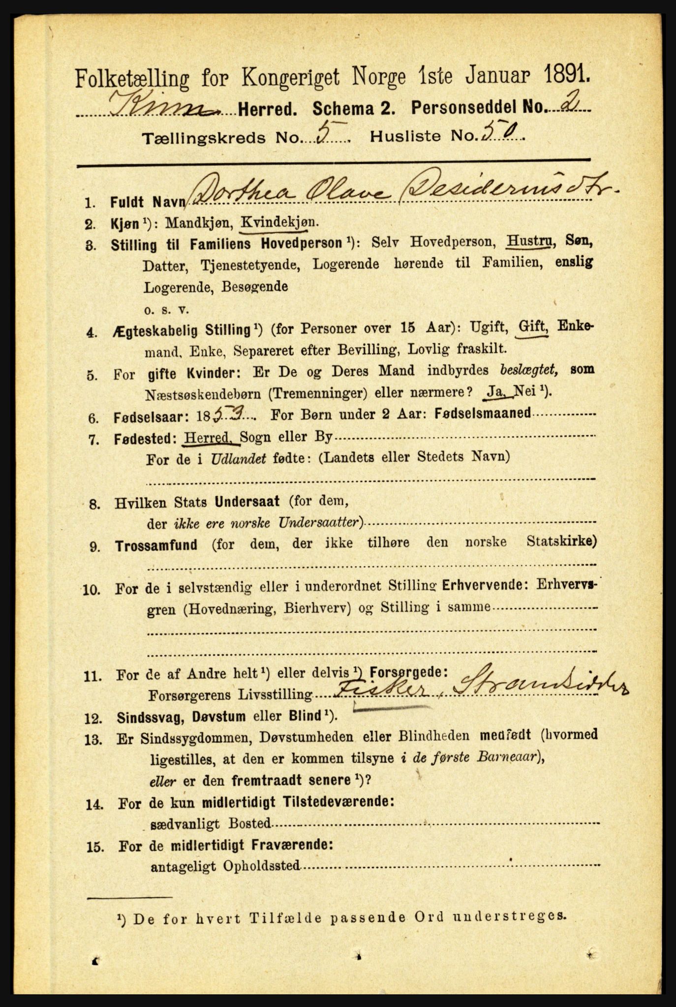 RA, 1891 census for 1437 Kinn, 1891, p. 2093