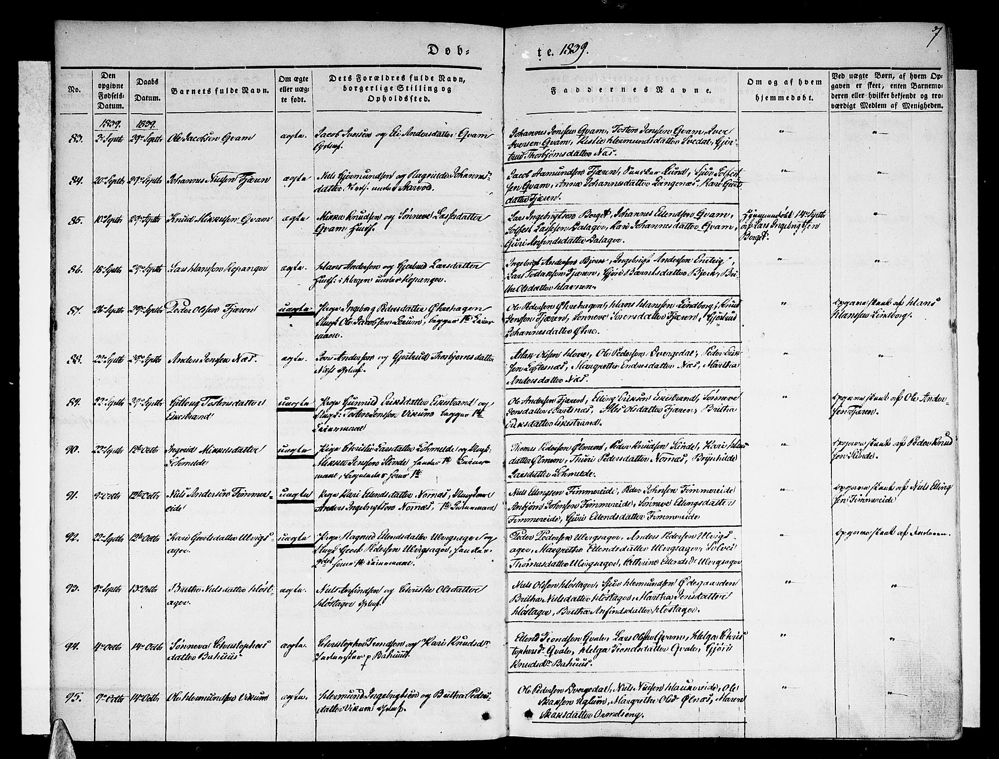 Sogndal sokneprestembete, AV/SAB-A-81301/H/Haa/Haaa/L0011: Parish register (official) no. A 11, 1839-1847, p. 7