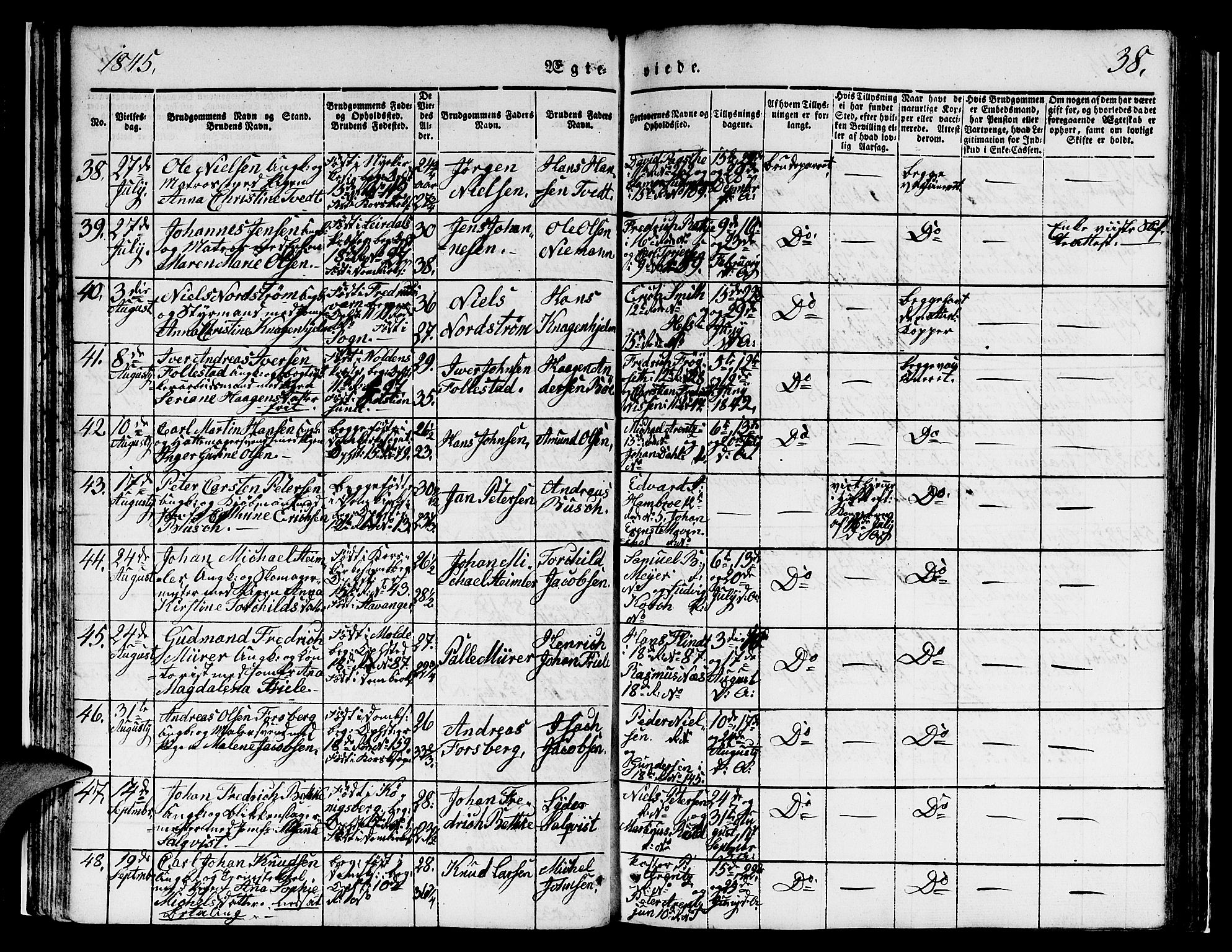 Domkirken sokneprestembete, SAB/A-74801/H/Hab/L0029: Parish register (copy) no. D 1, 1839-1857, p. 38