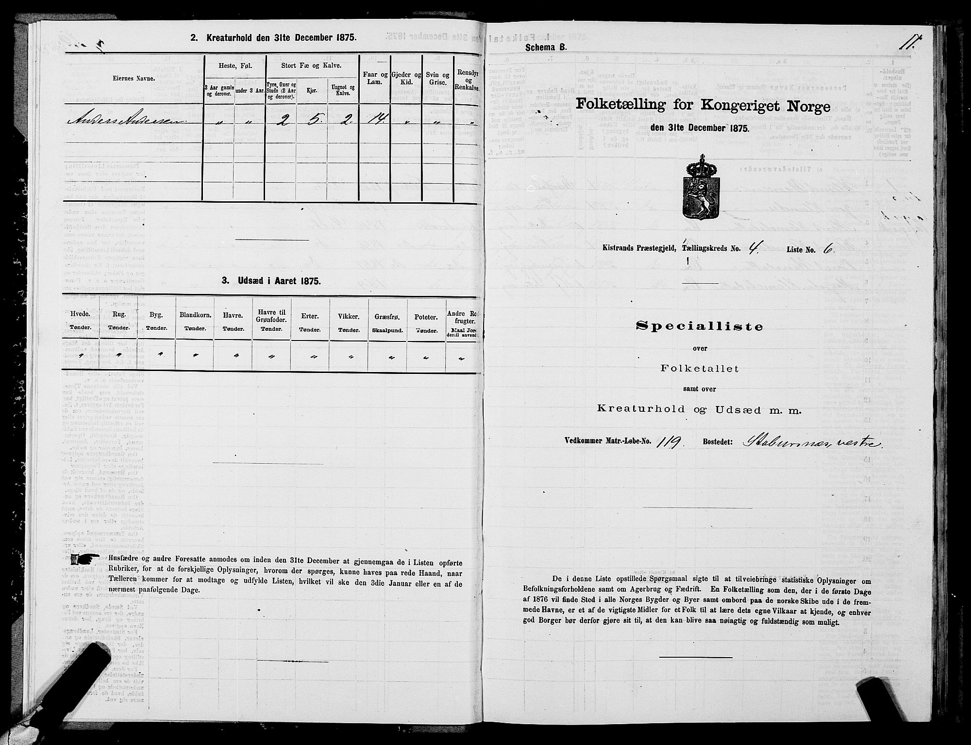 SATØ, 1875 census for 2020P Kistrand, 1875, p. 2011