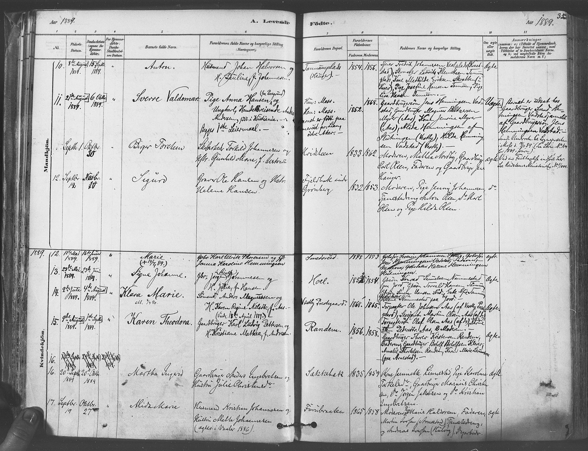 Vestby prestekontor Kirkebøker, AV/SAO-A-10893/F/Fa/L0009: Parish register (official) no. I 9, 1878-1900, p. 35