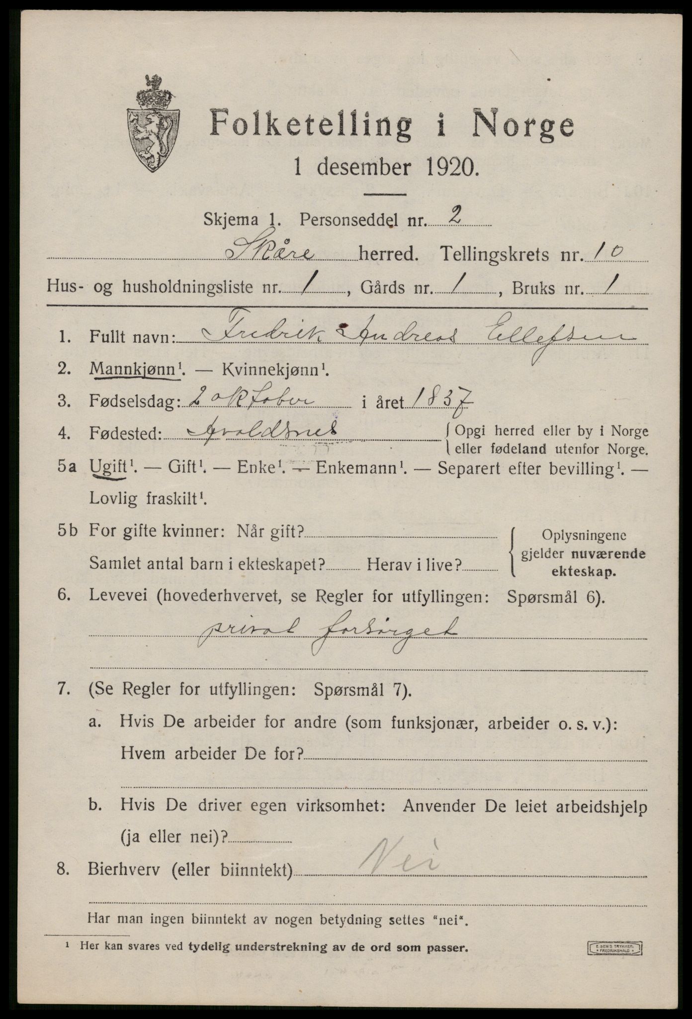 SAST, 1920 census for Skåre, 1920, p. 7860