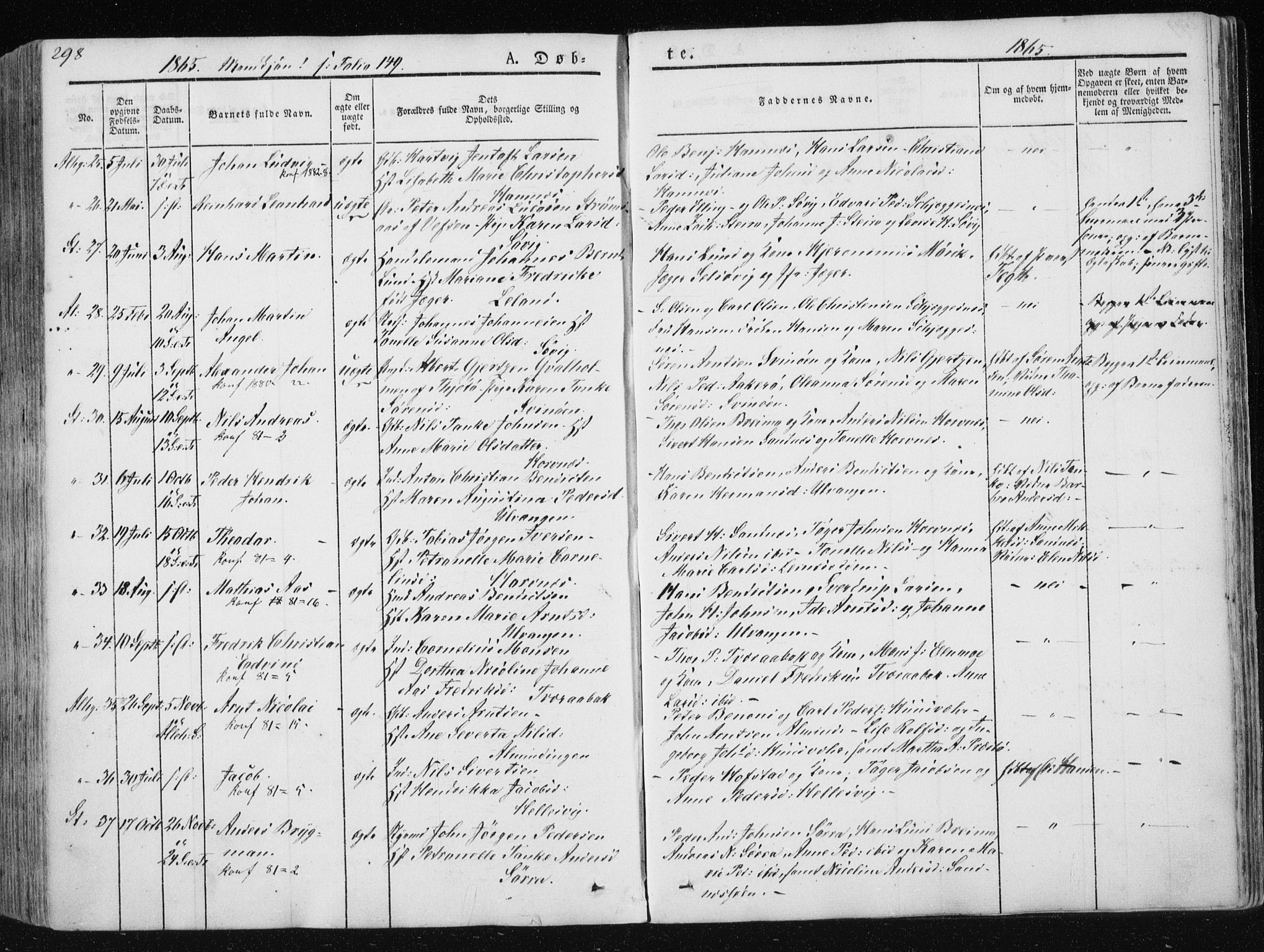 Ministerialprotokoller, klokkerbøker og fødselsregistre - Nordland, SAT/A-1459/830/L0446: Parish register (official) no. 830A10, 1831-1865, p. 298