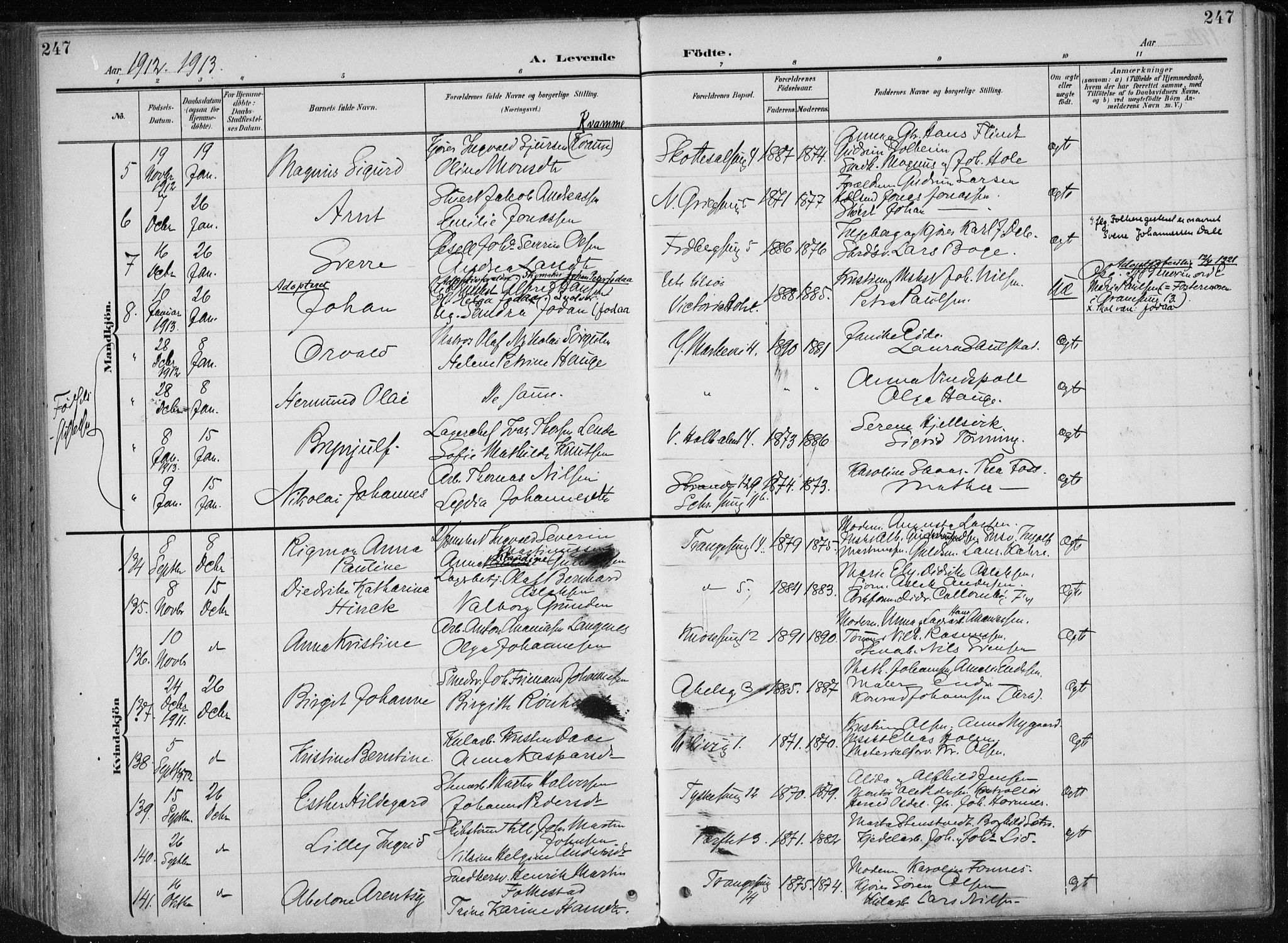 Nykirken Sokneprestembete, AV/SAB-A-77101/H/Haa/L0019: Parish register (official) no. B 7, 1904-1916, p. 247