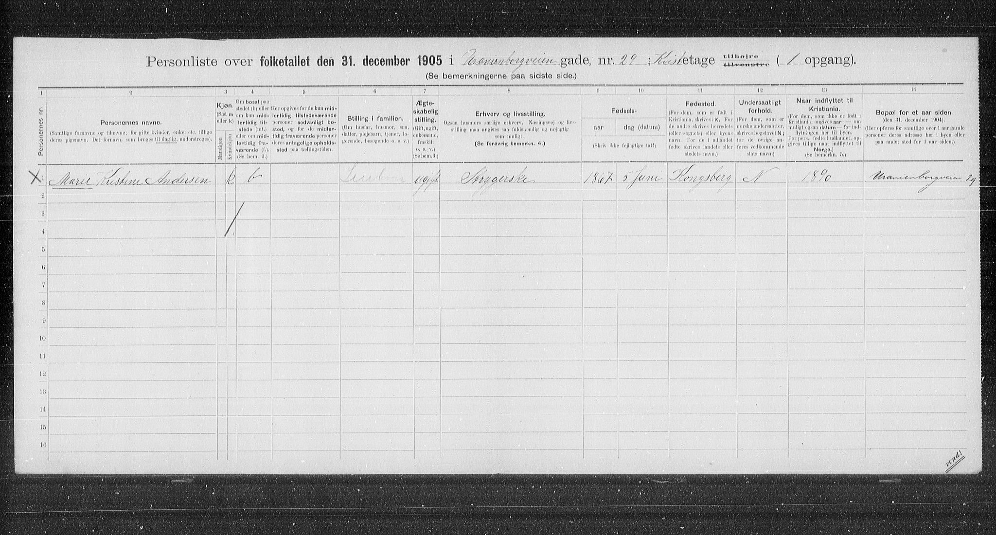 OBA, Municipal Census 1905 for Kristiania, 1905, p. 63325