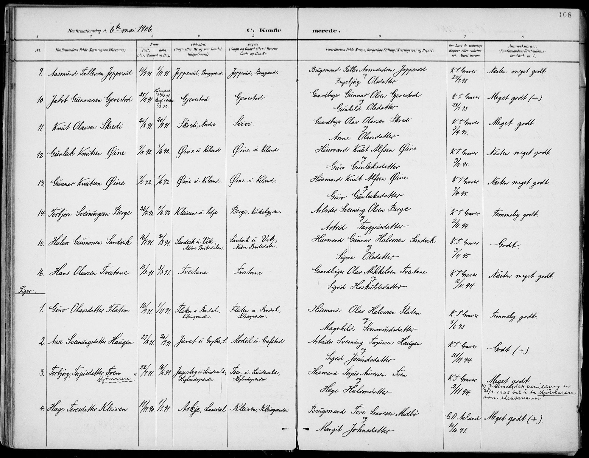 Fyresdal kirkebøker, SAKO/A-263/F/Fa/L0007: Parish register (official) no. I 7, 1887-1914, p. 108