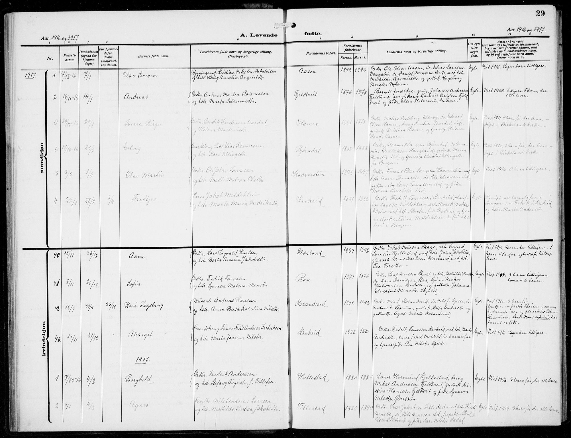 Fana Sokneprestembete, AV/SAB-A-75101/H/Hab/Haba/L0005: Parish register (copy) no. A 5, 1911-1932, p. 29