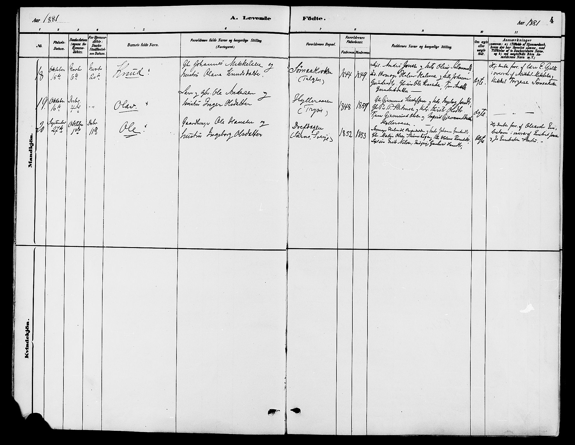 Engerdal prestekontor, AV/SAH-PREST-048/H/Ha/Haa/L0001: Parish register (official) no. 1, 1881-1898, p. 4