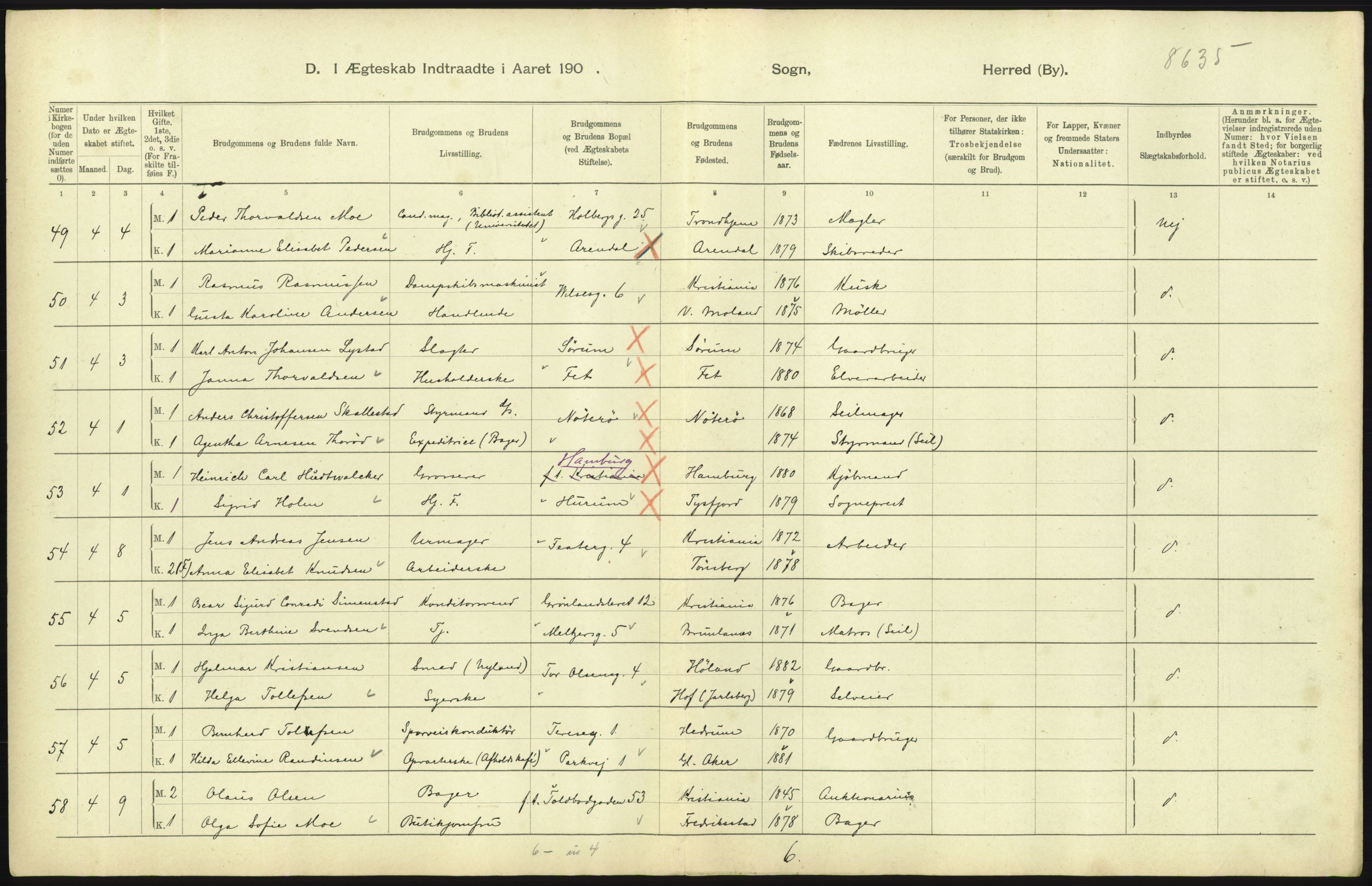 Statistisk sentralbyrå, Sosiodemografiske emner, Befolkning, AV/RA-S-2228/D/Df/Dfa/Dfaa/L0004: Kristiania: Gifte, døde, 1903, p. 607