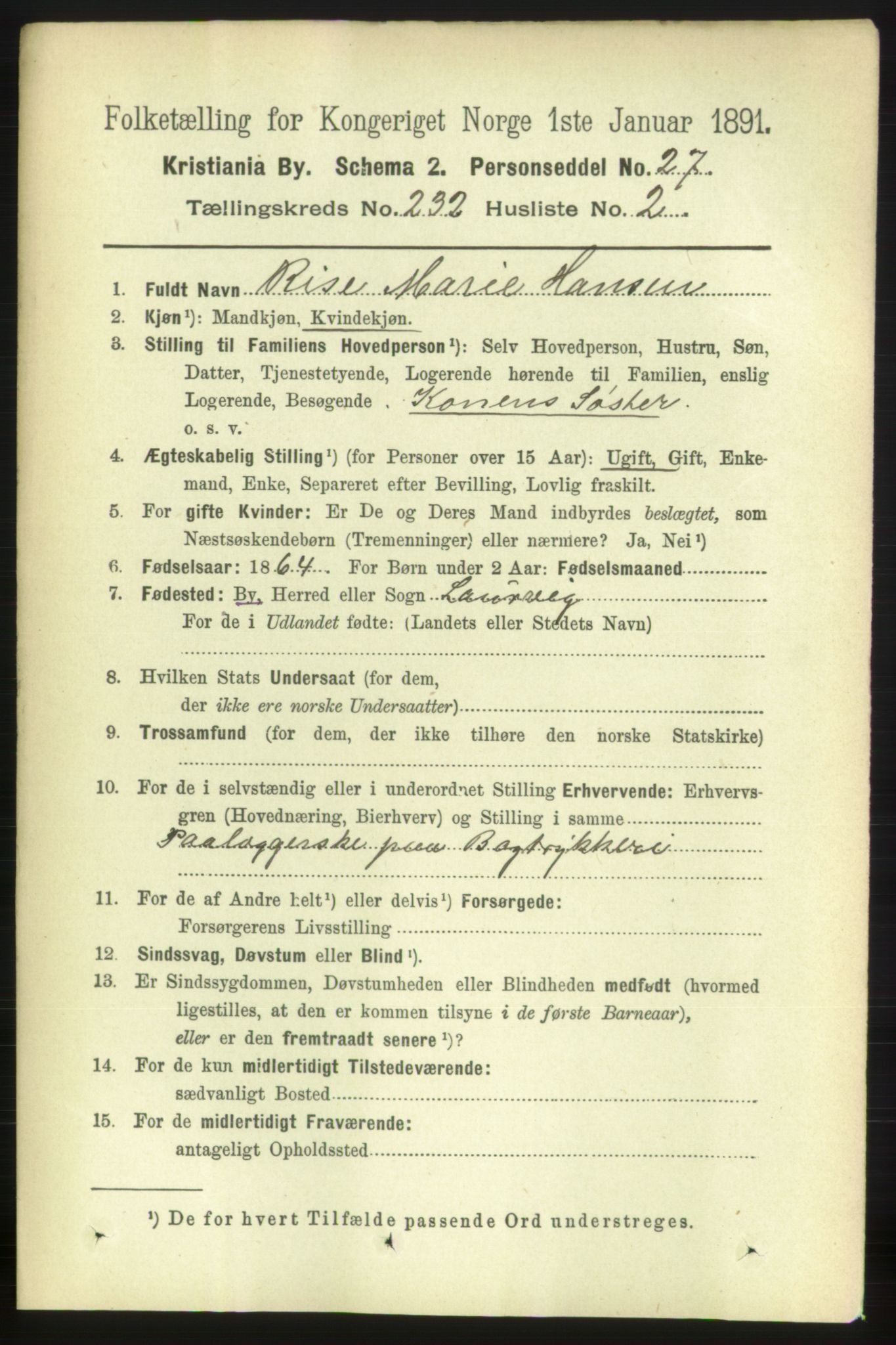 RA, 1891 census for 0301 Kristiania, 1891, p. 142909