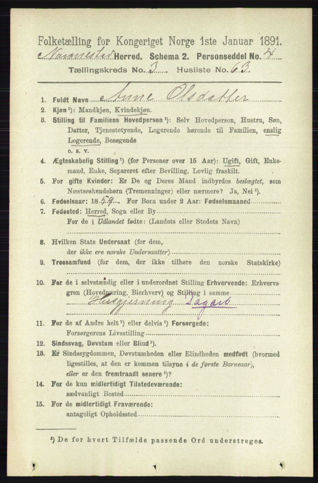 RA, 1891 census for 0238 Nannestad, 1891, p. 1833