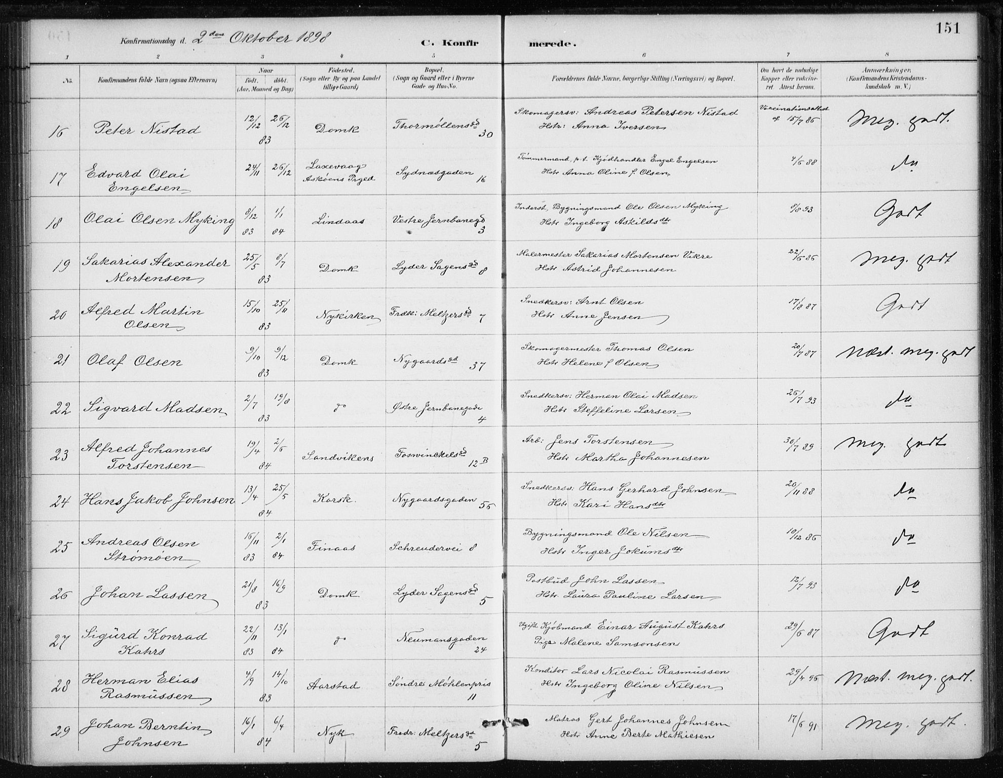 Johanneskirken sokneprestembete, AV/SAB-A-76001/H/Haa/L0008: Parish register (official) no. C 1, 1885-1907, p. 151